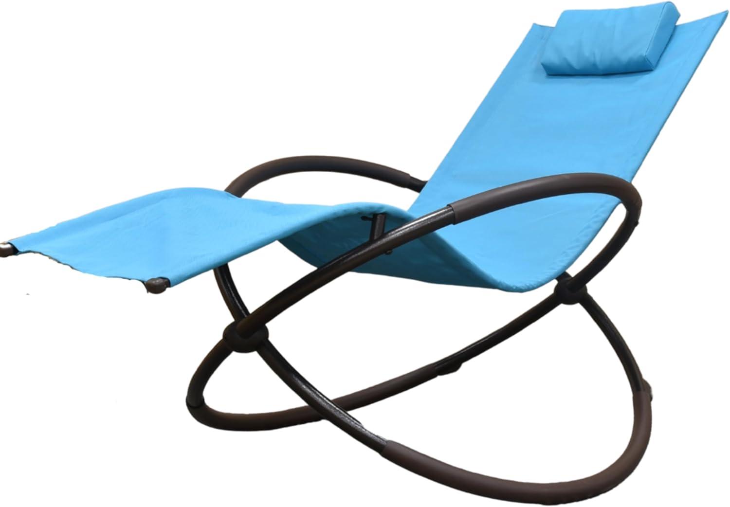 The Hamptons Collection 60” Blue Outdoor Aluminum Orbital Lounge Chair with a Pillow