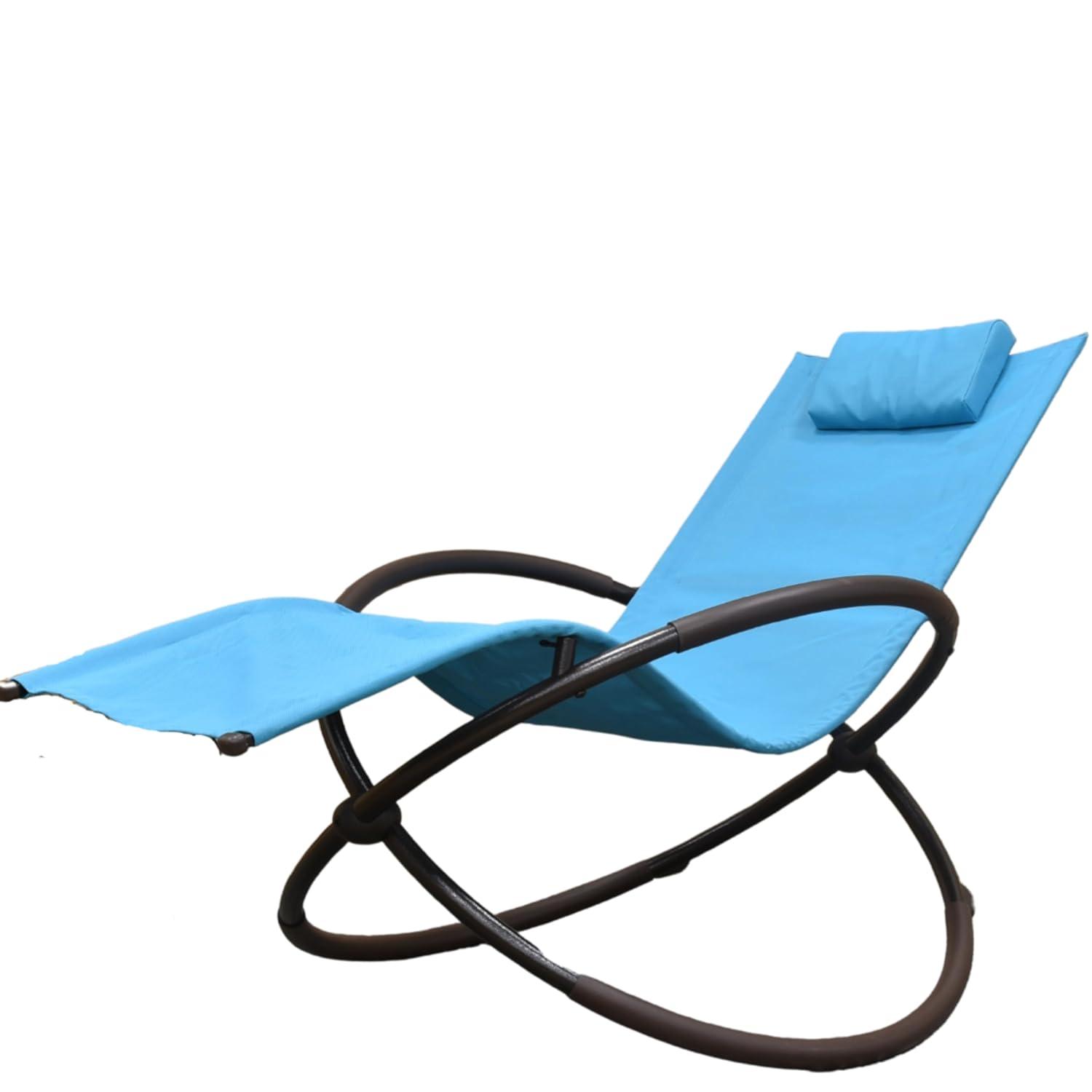 The Hamptons Collection 60” Blue Outdoor Aluminum Orbital Lounge Chair with a Pillow