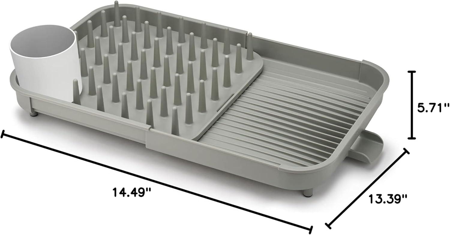 Gray Expandable Dish Rack with Utensil Cup