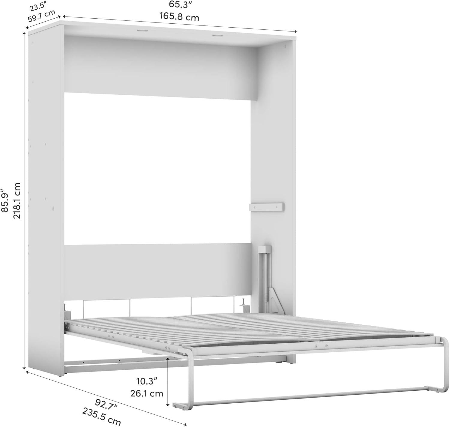Gray Wood Queen Murphy Bed with Upholstered Frame and Drawer