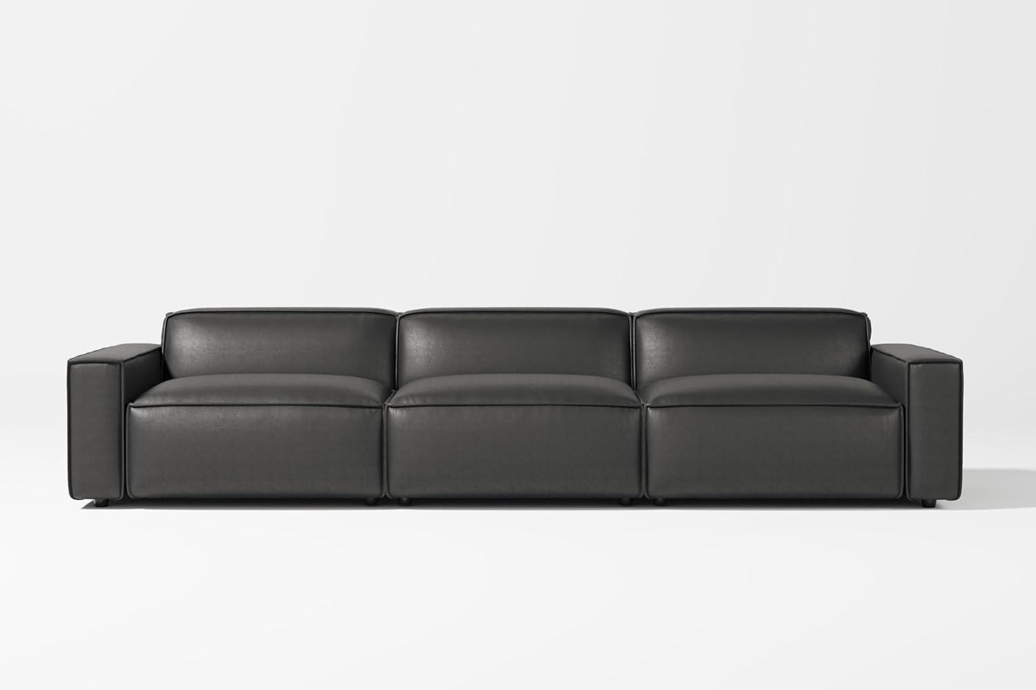 Hokku Designs Hamall Valencia Nathan Full Aniline Leather Modular Sofa With Down Feather, Three Seats, Black Color