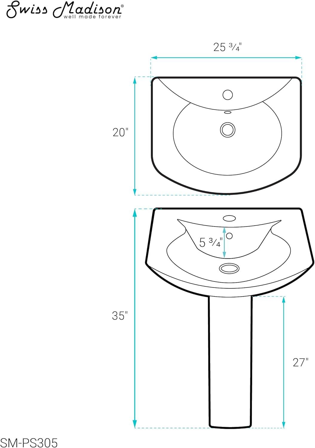 Château Pedestal Bathroom Sink U-Shaped Single Faucet Hole