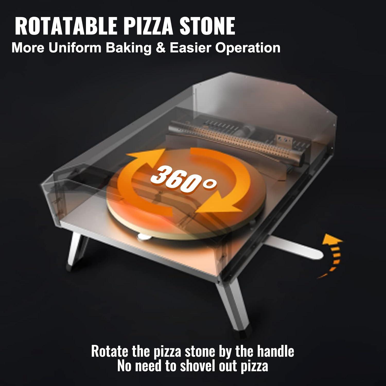 Black Stainless Steel Gas Outdoor Pizza Oven with Rotatable Stone