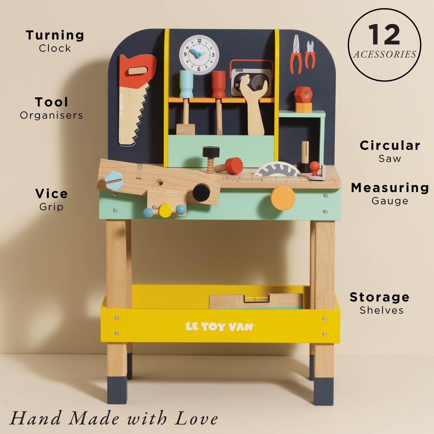 Colorful Wooden Toy Work Bench with Tools for Kids