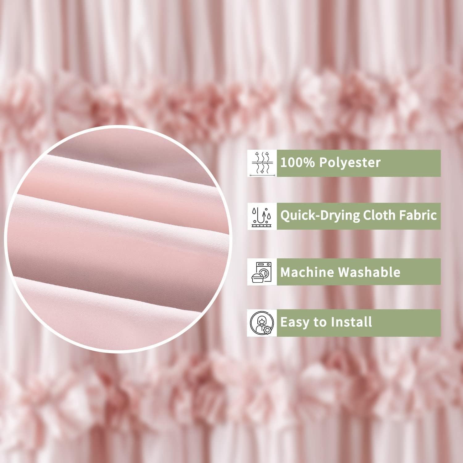 Peach Ruffle Shower Curtain, Vintage Handcrafted Bow Tie Bath Curtain for Master Bathroom, Ruched Microfiber Bathroom Curtain with 12 Buttonholes, 72" W x 72" H (LQ-10)