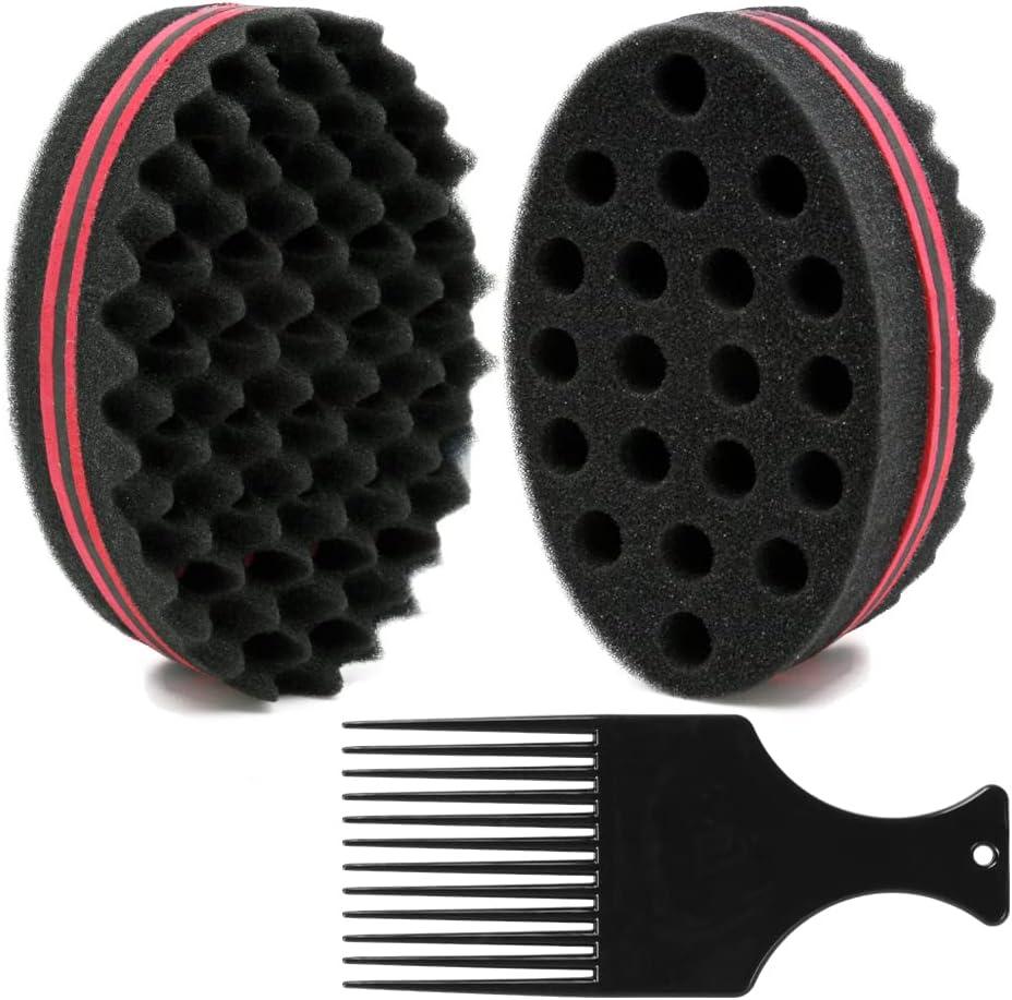 BEWAVE Big Holes Barber Hair Brush Sponge Dreads Locking Twist Afro Curl Coil Wave Hair Care Tool (2 Count)