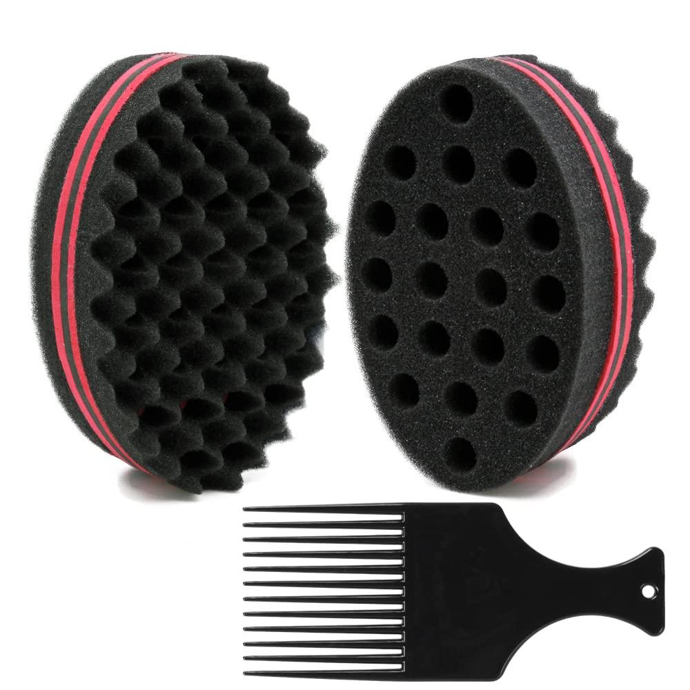 BEWAVE Big Holes Barber Hair Brush Sponge Dreads Locking Twist Afro Curl Coil Wave Hair Care Tool (2 Count)