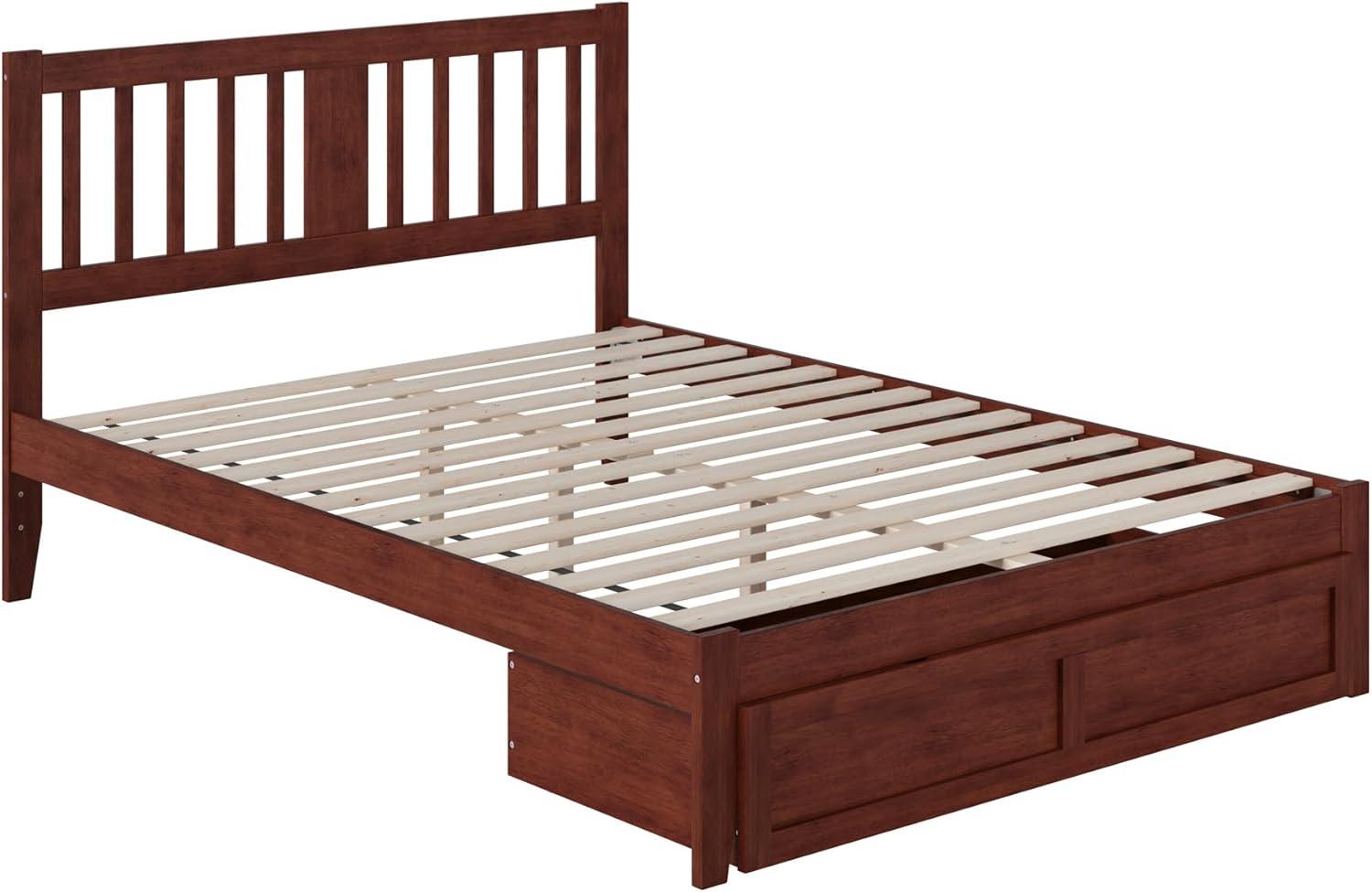 Walnut Queen Platform Bed with Storage Drawer and Charging Station