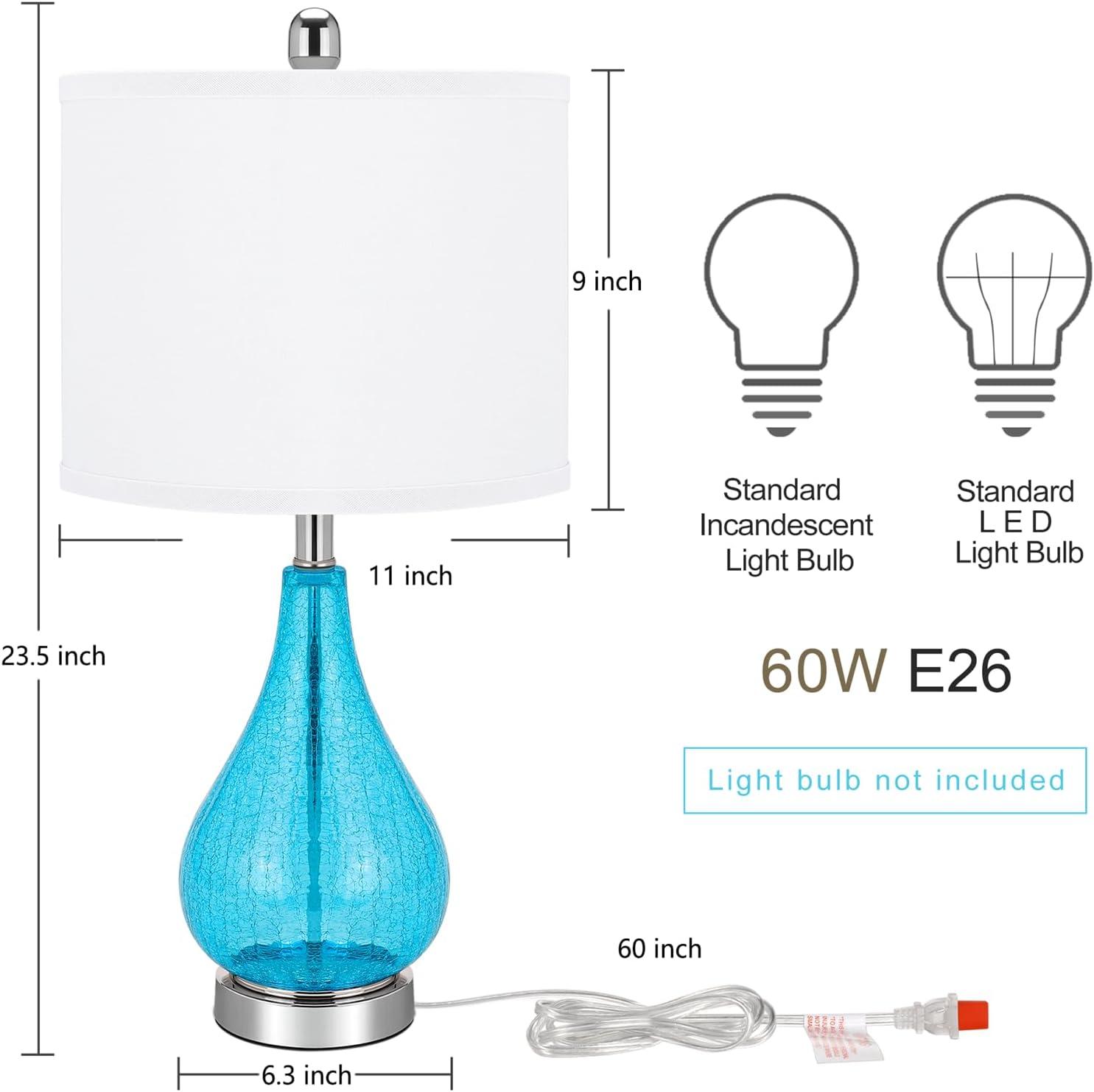 Glass Table Lamps Set of 2, Modern 23.5” Blue Cracked Glass Bedside Lamps, for Bedroom Living Room Home Office Desk Nightstand Table Lamp