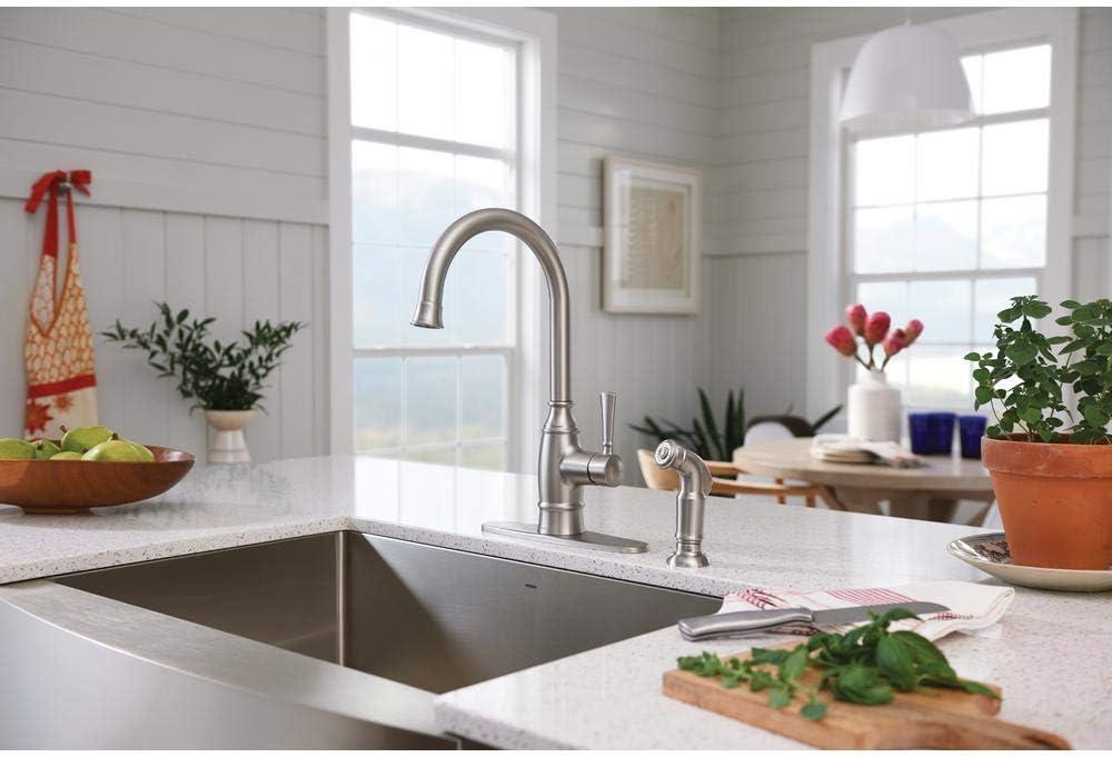 Spot Resist Stainless Steel Single-Handle Kitchen Faucet with Side Sprayer