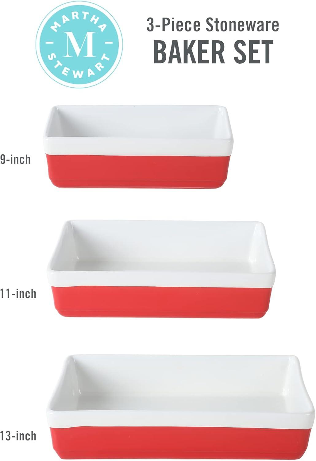 3-Piece Rectangular Stoneware Nesting Baker Set in Red