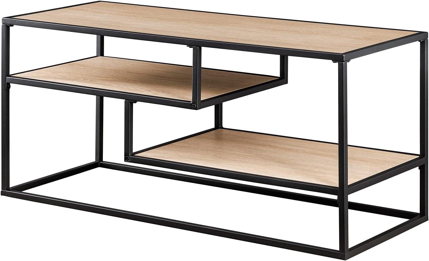 40" Coastal Oak and Black Metal Floating Shelf TV Stand