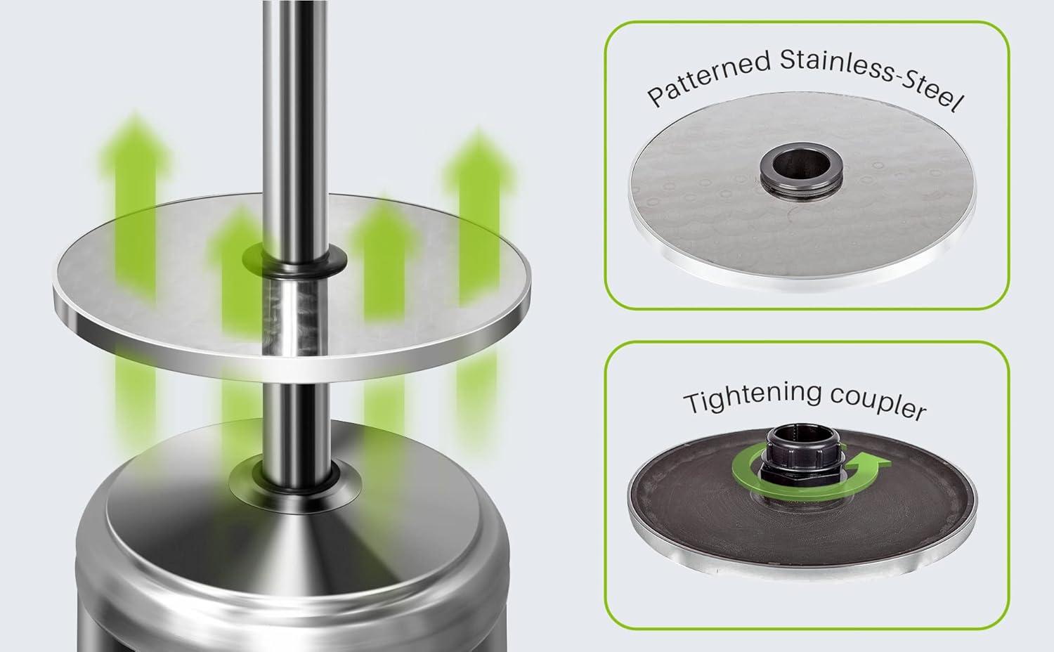 Fire Sense Fire Sense Adjustable Table for Patio Heater Stainless Steel Construction, Fits heaters with 2-1/2” Diameter Posts-16" Diameter