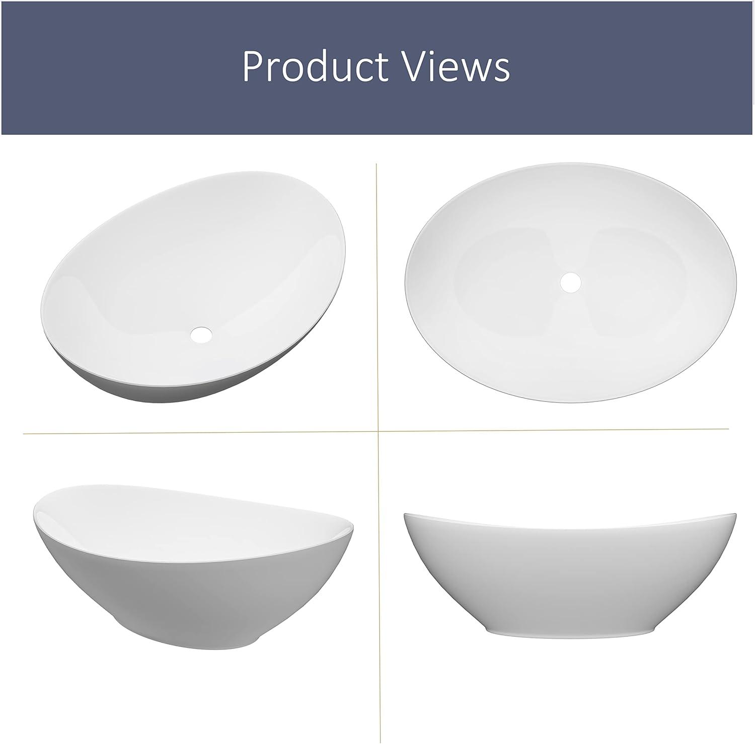 MEJE 16x13-inch Oval White Ceramic Vessel Sink,Modern Egg Shape Bowl, Above Counter Bathroom Vanity Sink