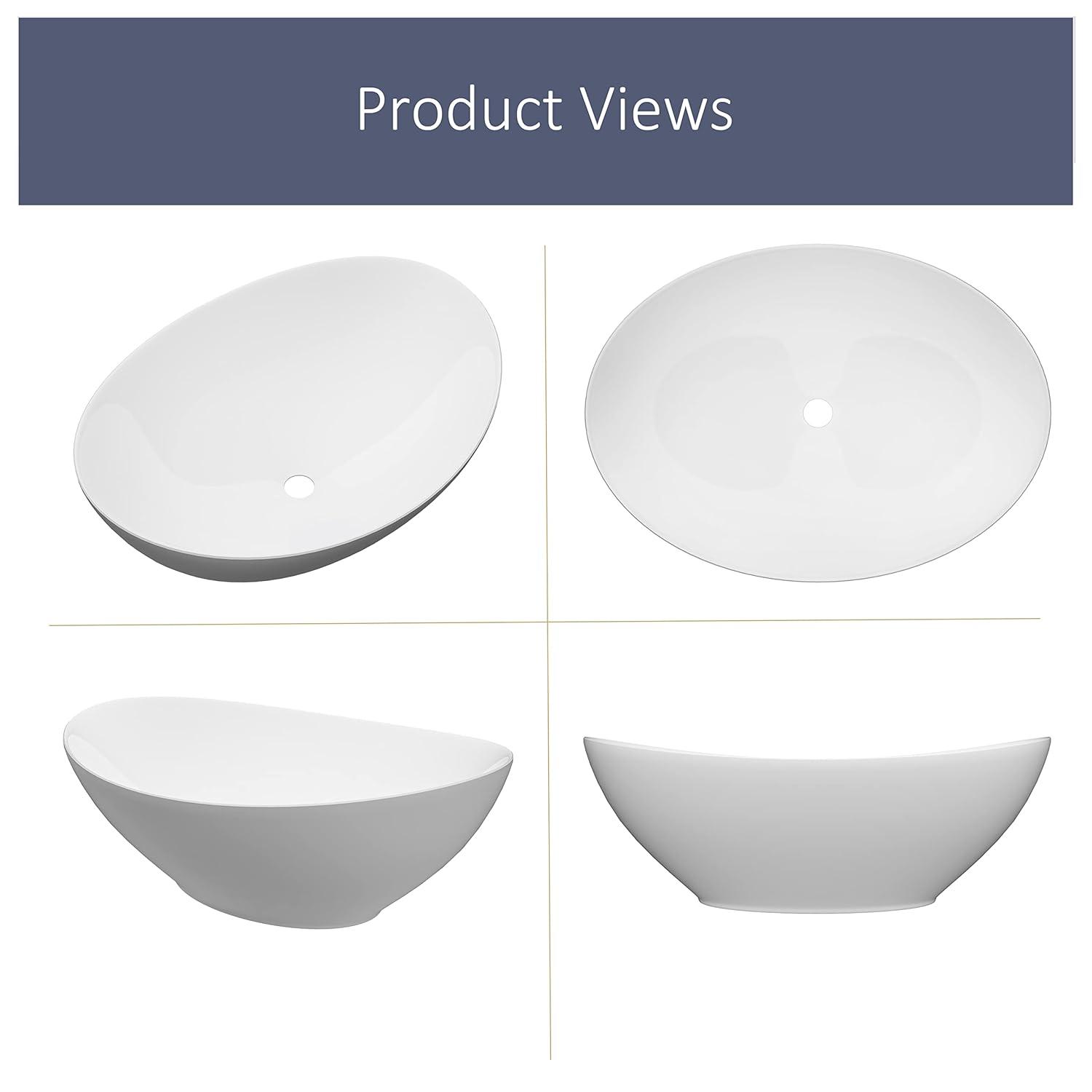 MEJE 16x13-inch Oval White Ceramic Vessel Sink,Modern Egg Shape Bowl, Above Counter Bathroom Vanity Sink
