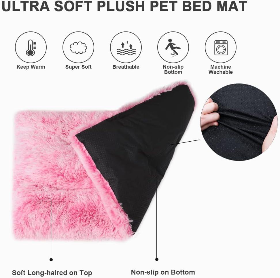 Vonabem Large Dog Bed Pink, Washable Pet Crate Pads for Large Medium Dogs, Plush Soft Girl Princess Puppy Beds Kennel Pad,Anti-Slip Pets Mats for Sleeping 36inch 35 * 23 inch