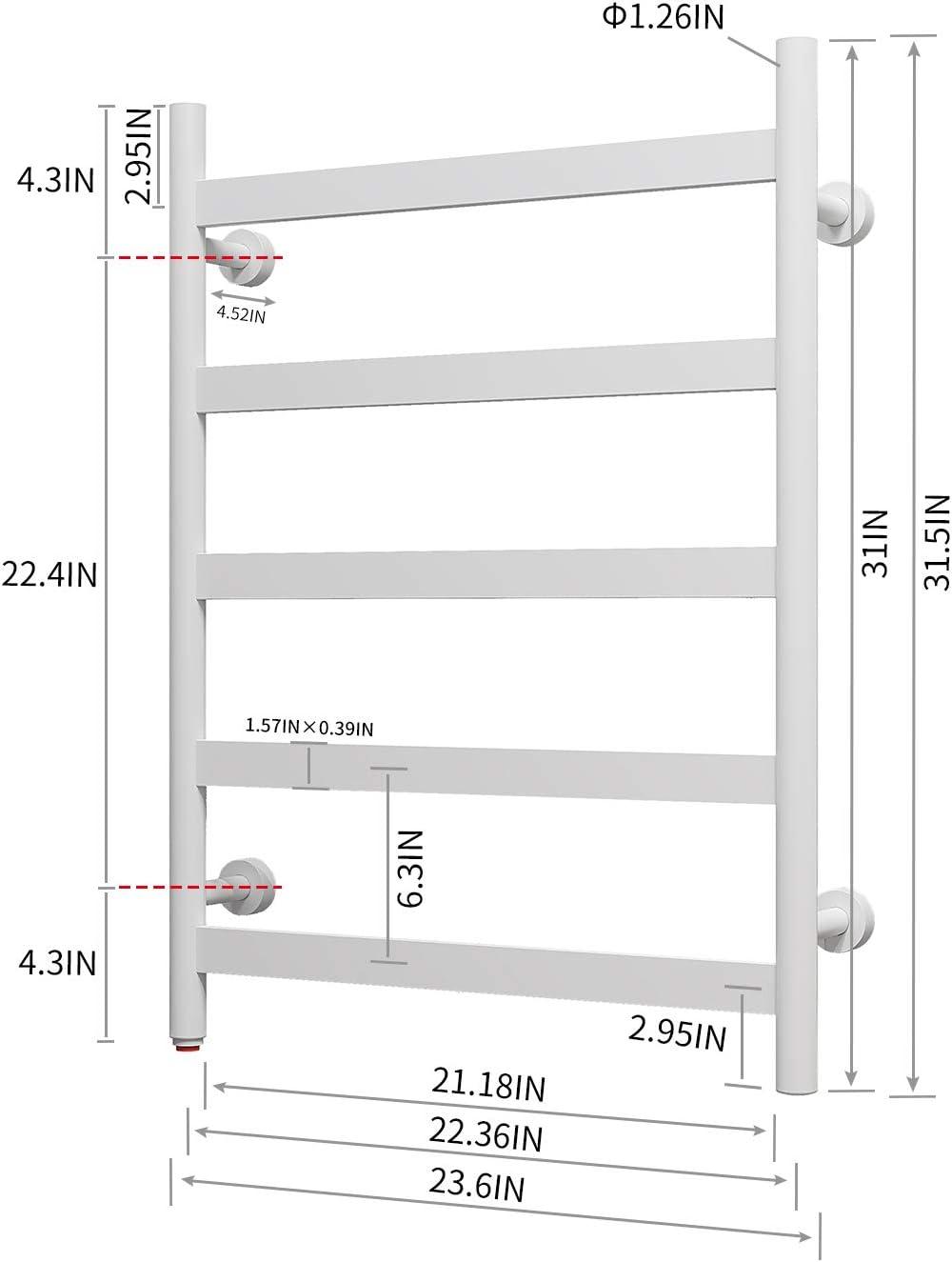 HEATGENE Towel Warmer 5 Flat Bar Towel Dryer Wall-Mounted Plug-in Bath Towel Heater - Gloss White