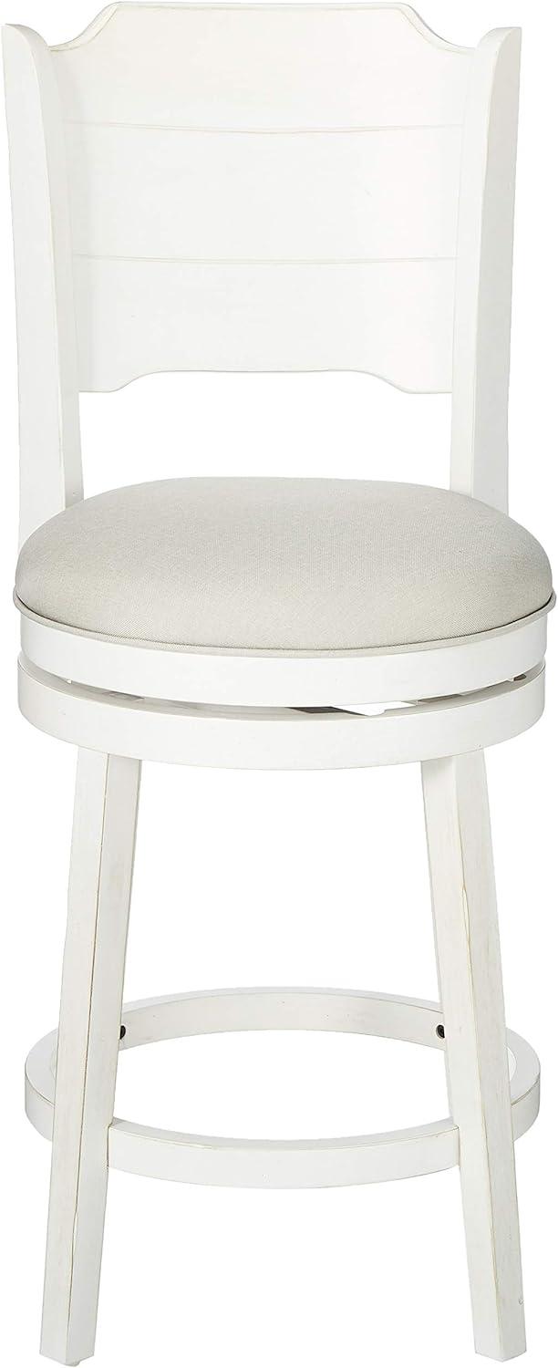 Clarion Sea White Wooden Swivel Counter Stool with Fog Gray Upholstery