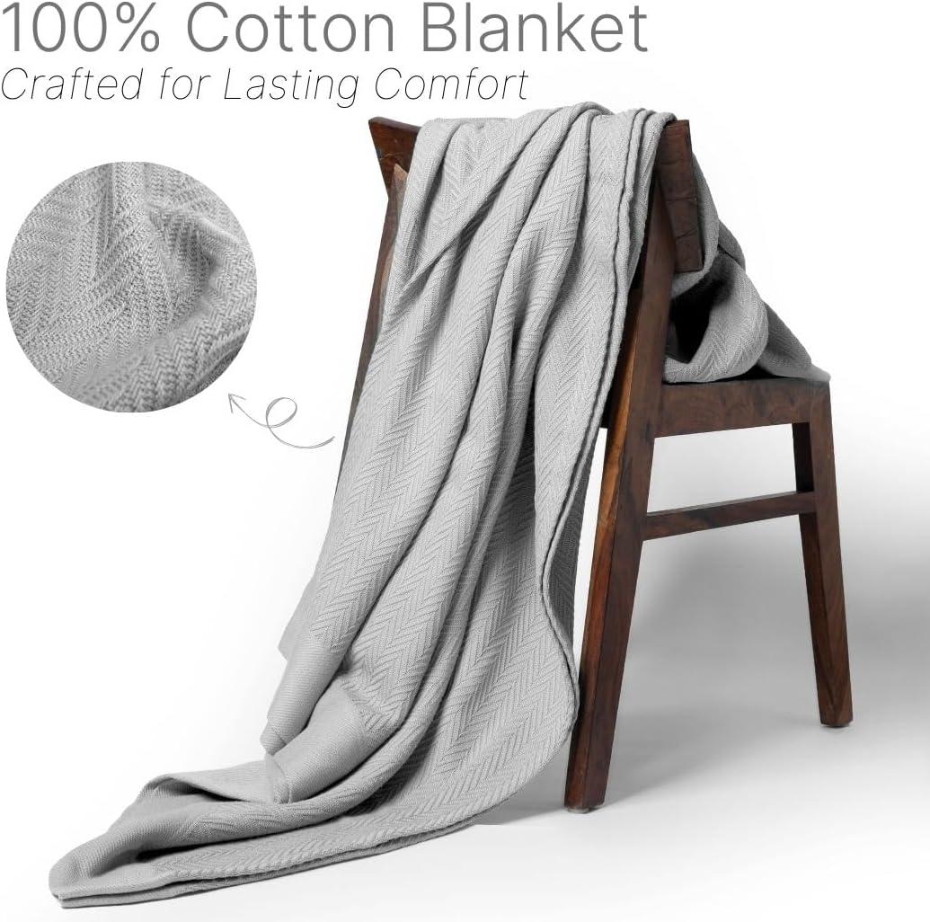 King Size Gray Herringbone Cotton Cooling Blanket