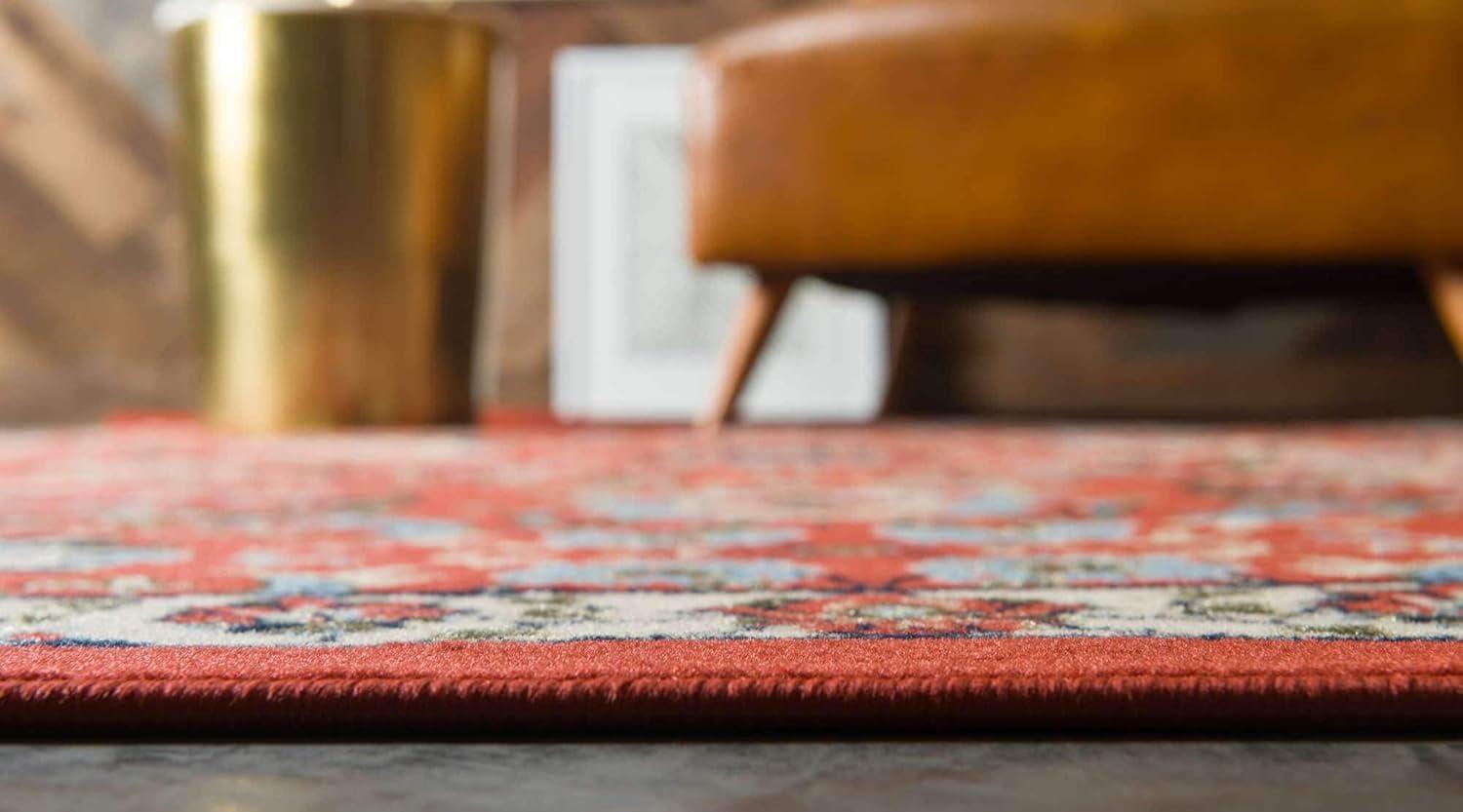 Terracotta Floral Synthetic 6' x 9' Rectangular Rug