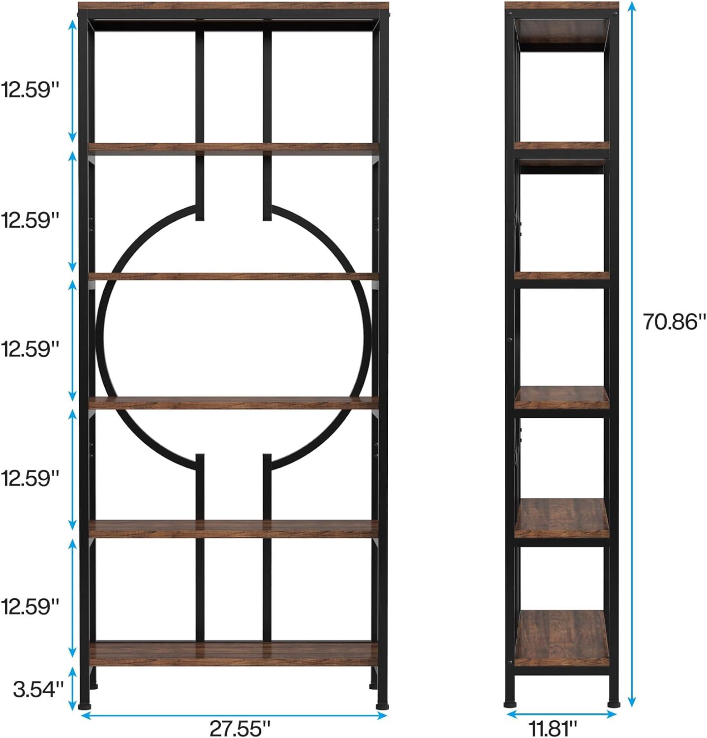 70.9 Inch Industrial Bookshelf  6-Tier Tall Bookcase with Open Shelves  Wood and Metal Display   Shelves for Bedroom  Living Room and  Office  Vintage Brown