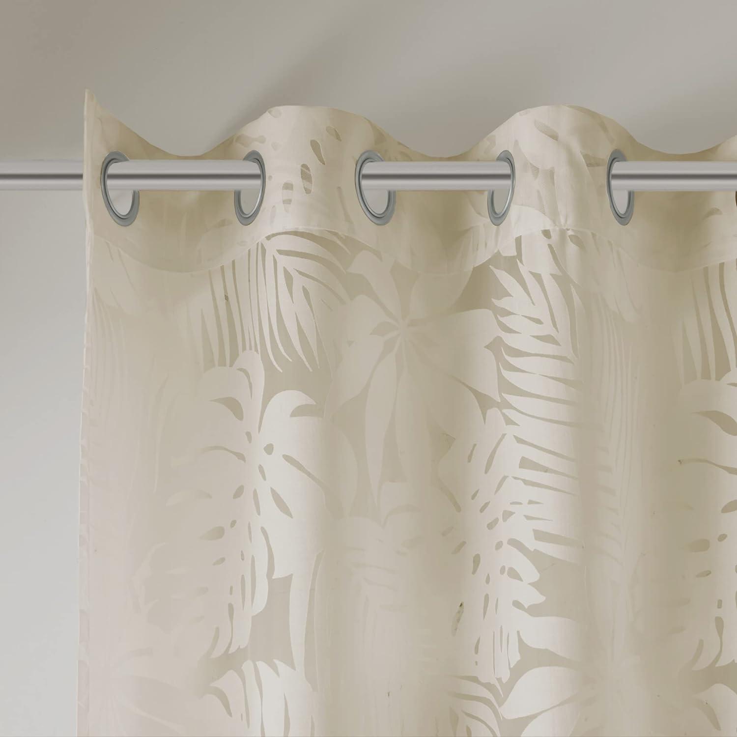 Natural Beige Palm Leaf Sheer Grommet Curtain Panel