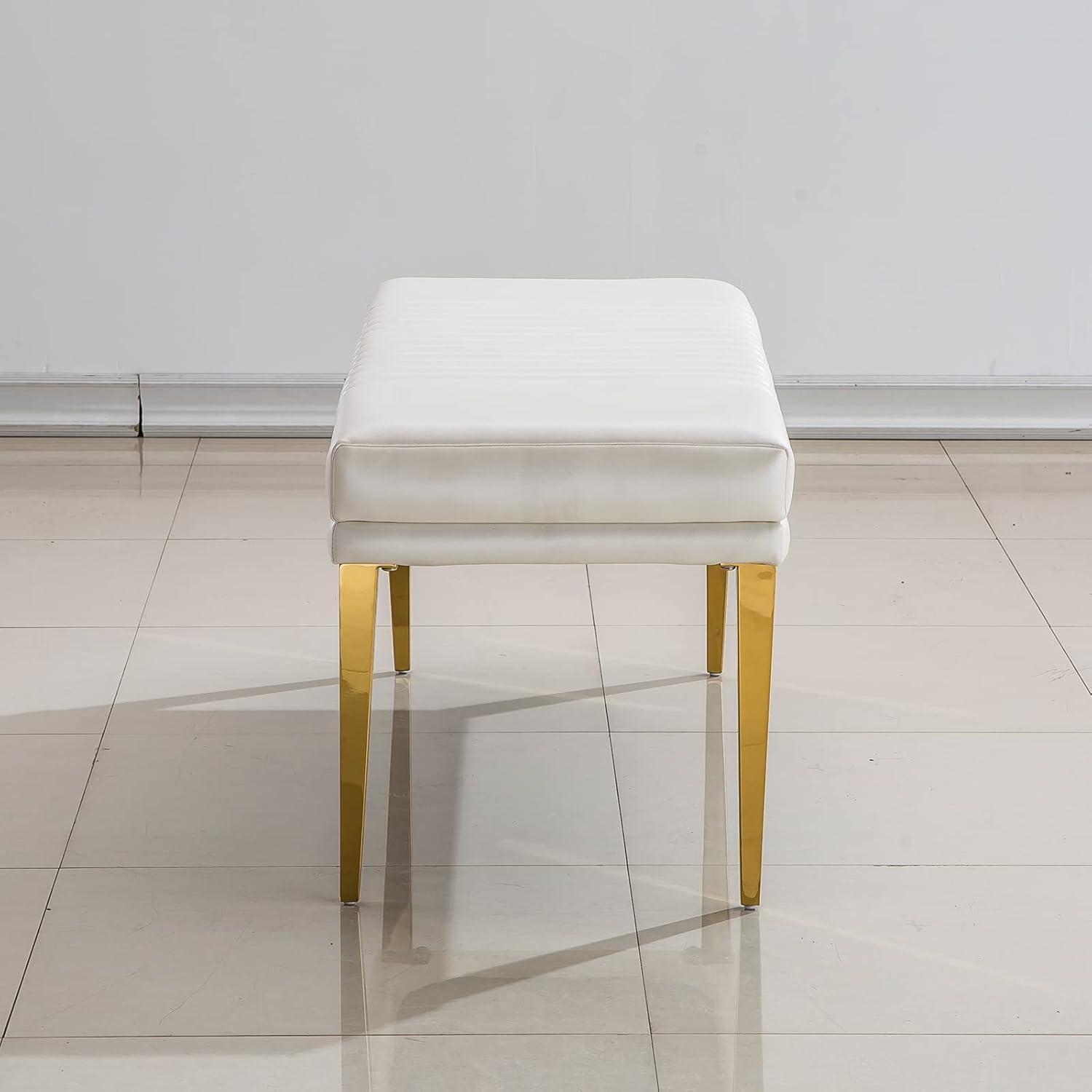 White PU Leather Upholstered Bench with Gold Stainless Steel Legs