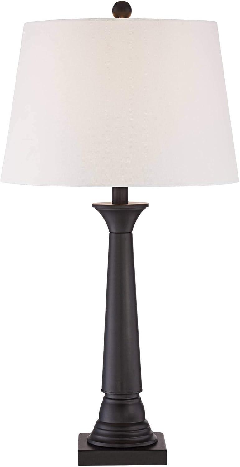 360 Lighting Dolbey Rustic Farmhouse Table Lamps 28" Tall Set of 2 Bronze Off White Drum Shade for Bedroom Living Room Bedside Nightstand Office House