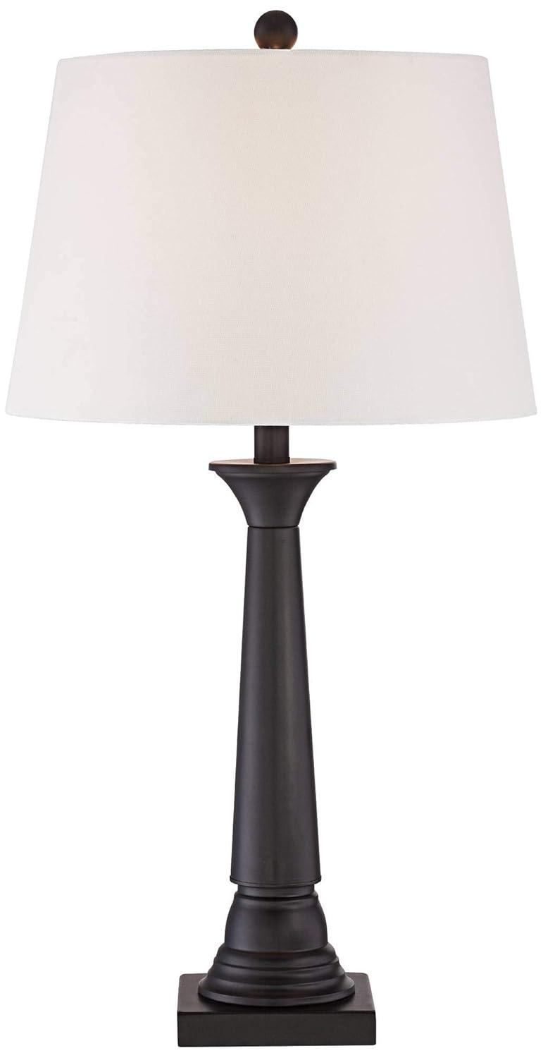 360 Lighting Dolbey Rustic Farmhouse Table Lamps 28" Tall Set of 2 Bronze Off White Drum Shade for Bedroom Living Room Bedside Nightstand Office House