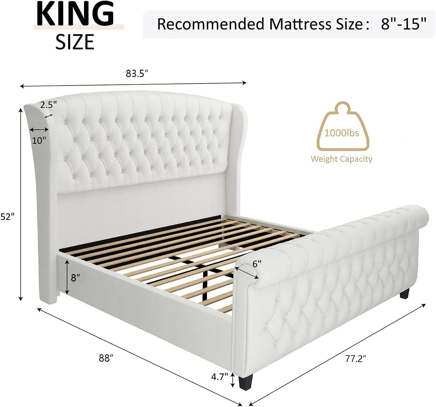 Dulane Chenille Upholstered Sleigh Bed with Scroll Wingback Headboard