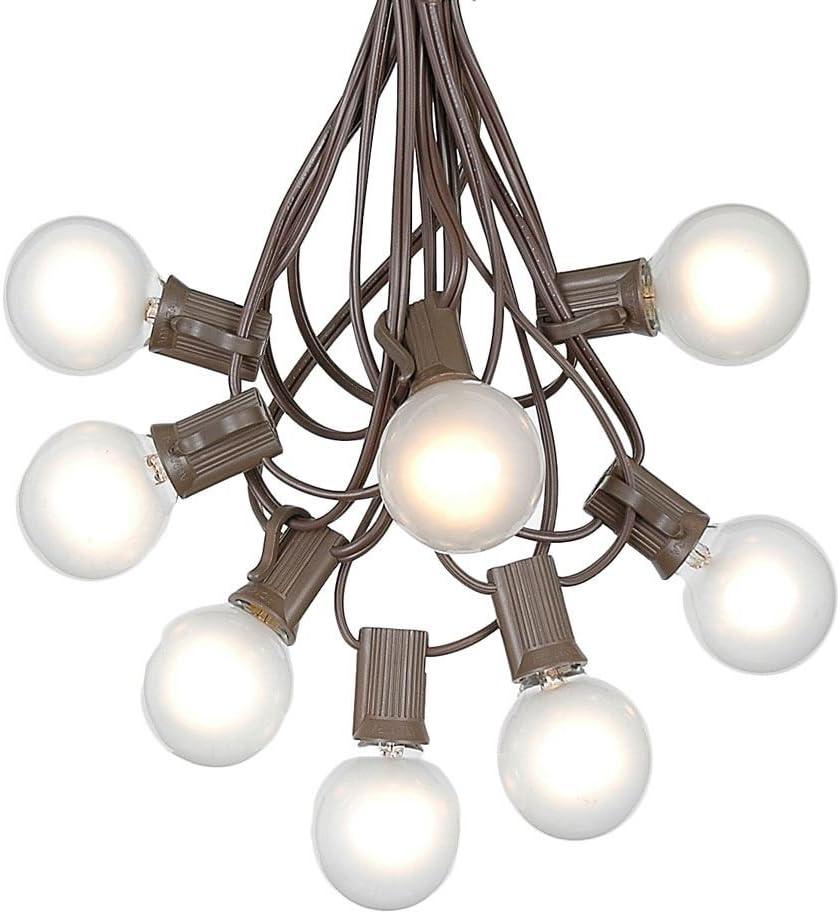 Novelty Lights 100 Feet Frosted White G40 Globe Outdoor Patio String Lights, Brown Wire