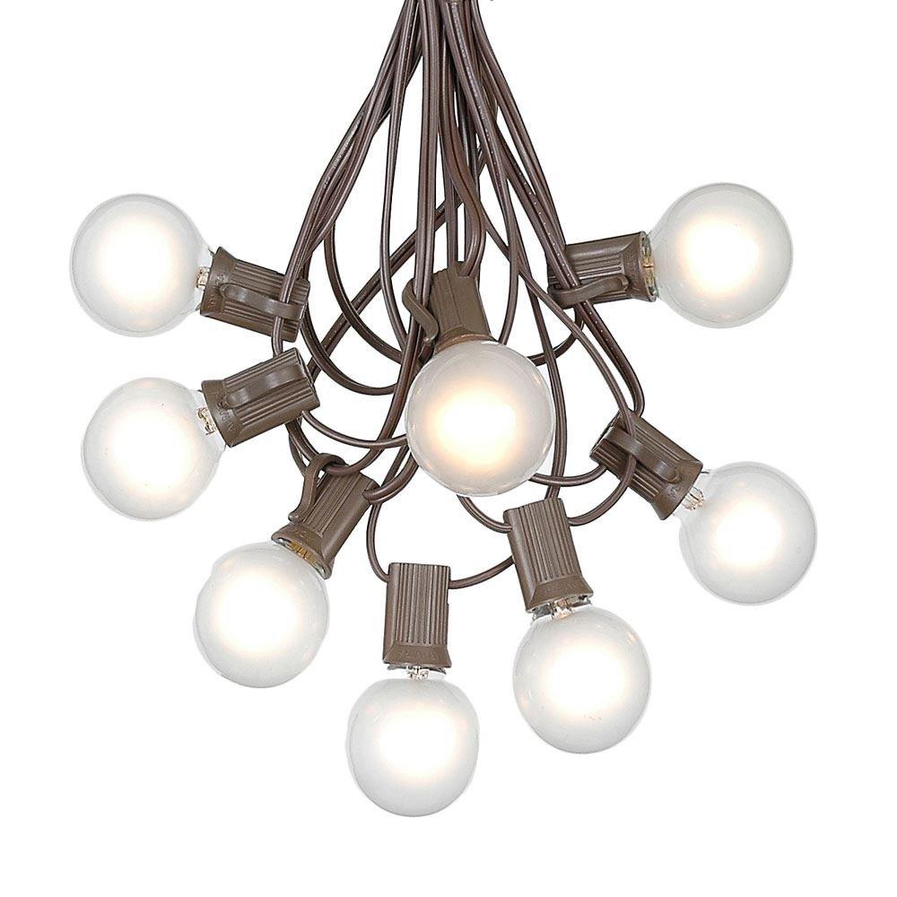 Novelty Lights 100 Feet Frosted White G40 Globe Outdoor Patio String Lights, Brown Wire