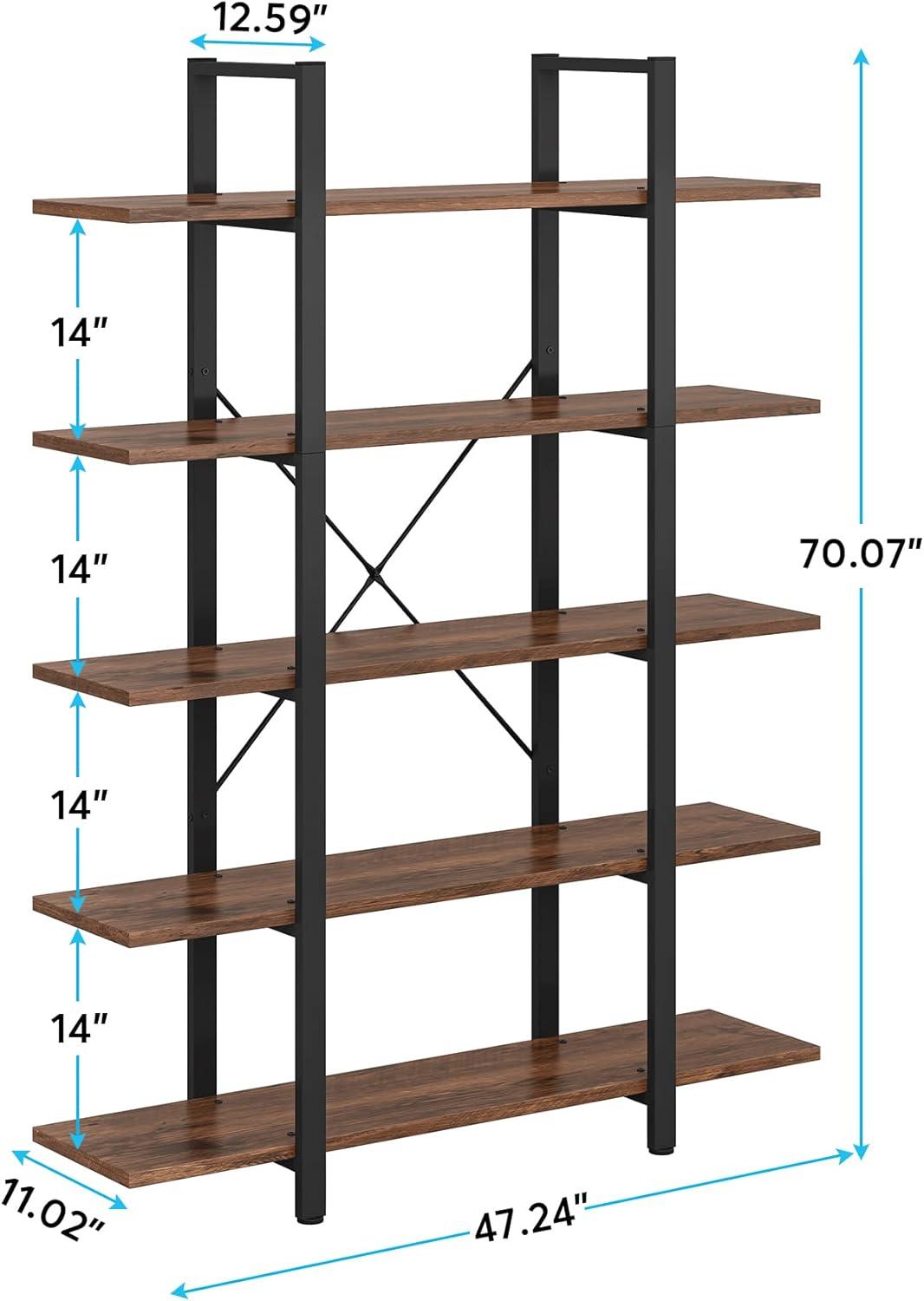 Tribesigns 5-Tier Retro Brown Metal Frame Industrial Bookshelf