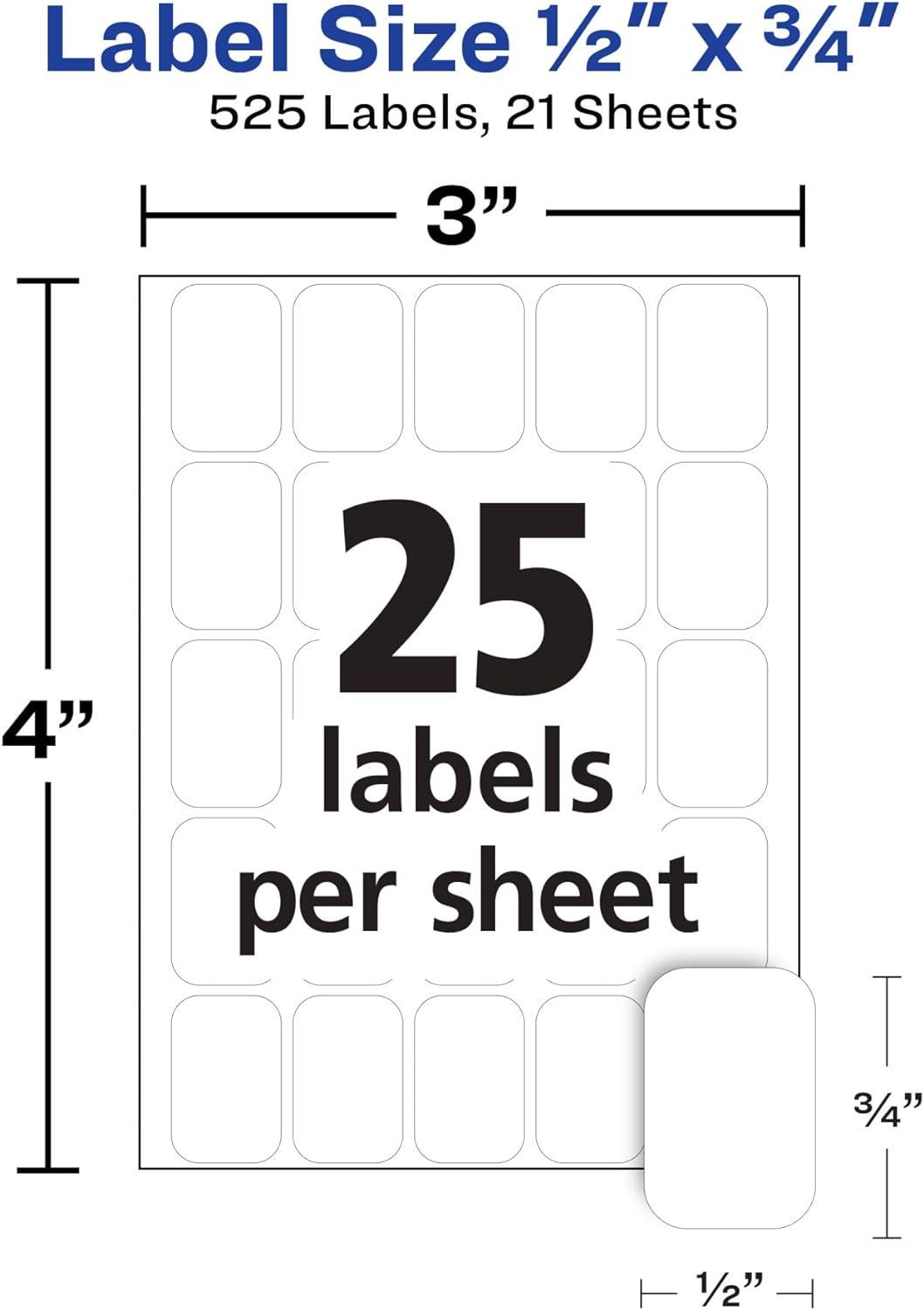 Avery Multiuse Removable Labels, 1/2" x 3/4" Rectangle Labels, White, Non-Printable, 525 Total (6737)