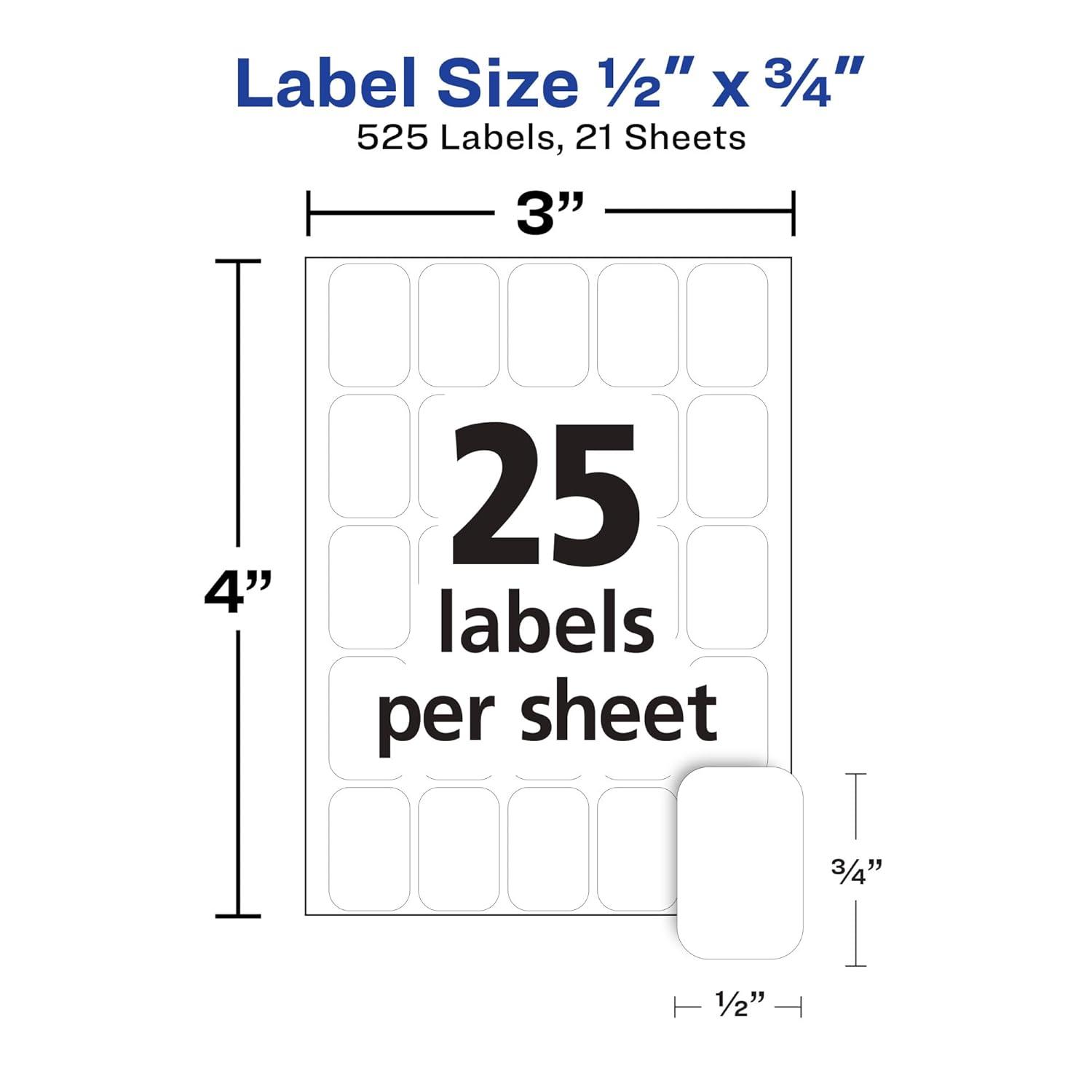 Avery Multiuse Removable Labels, 1/2" x 3/4" Rectangle Labels, White, Non-Printable, 525 Total (6737)