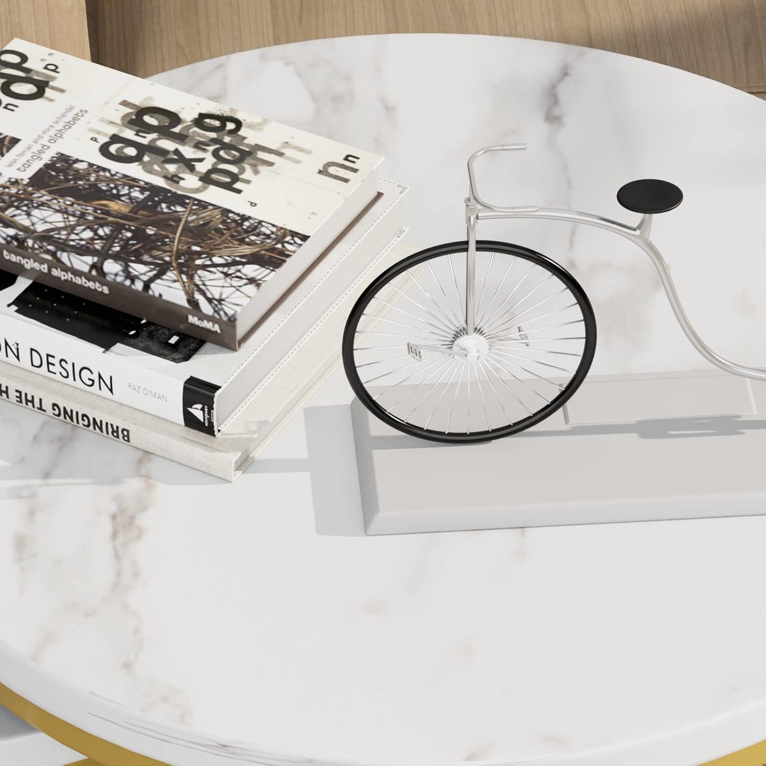 Modern Round White Marble and Gold Nesting Coffee Table Set