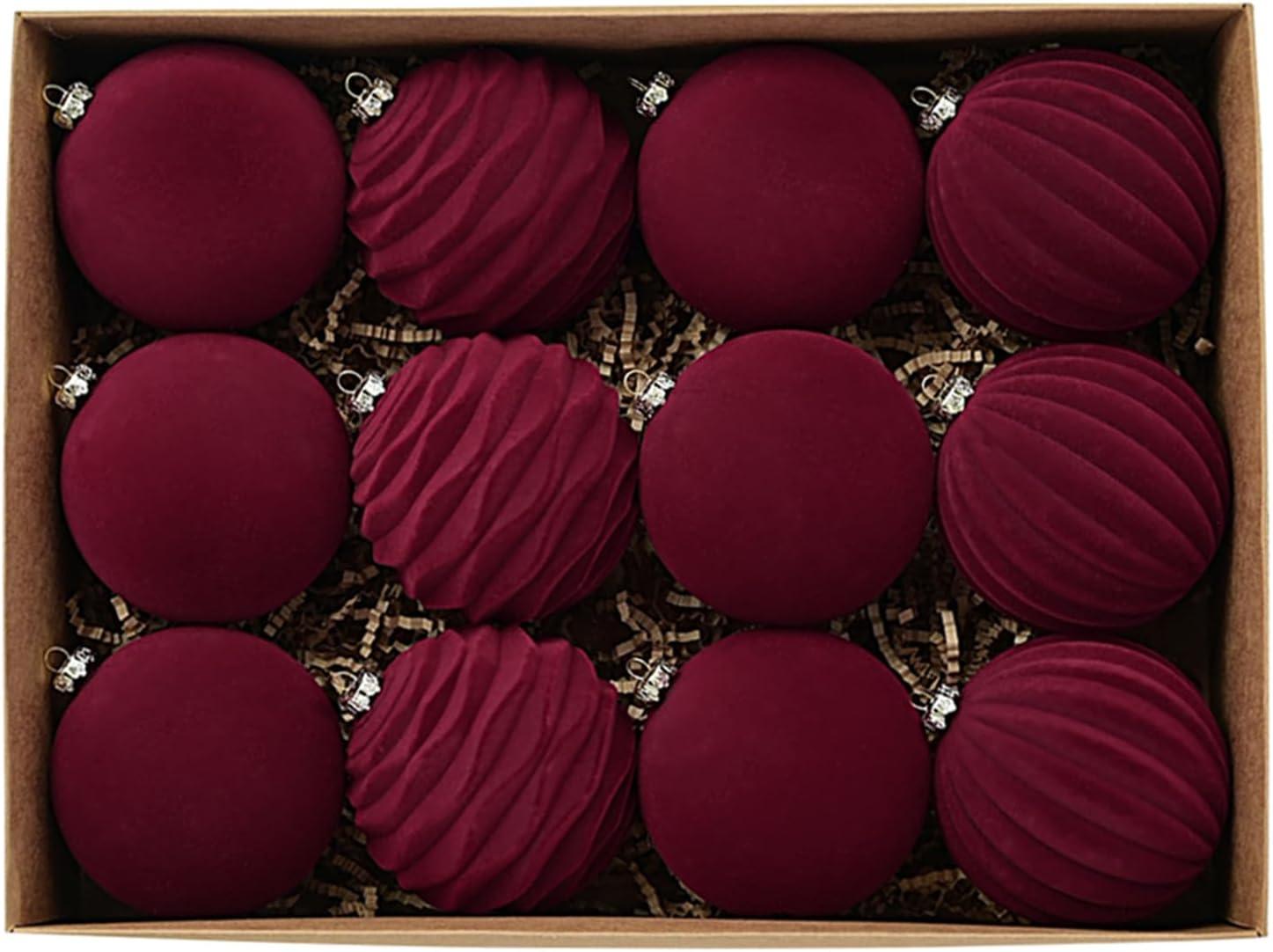 Zpanxa Christmas Decorations Clearance 3.15'' Flocking Ball Christmas Ball Dark Velvet Christmas Ball Christmas Tree Decoration 12PC Red