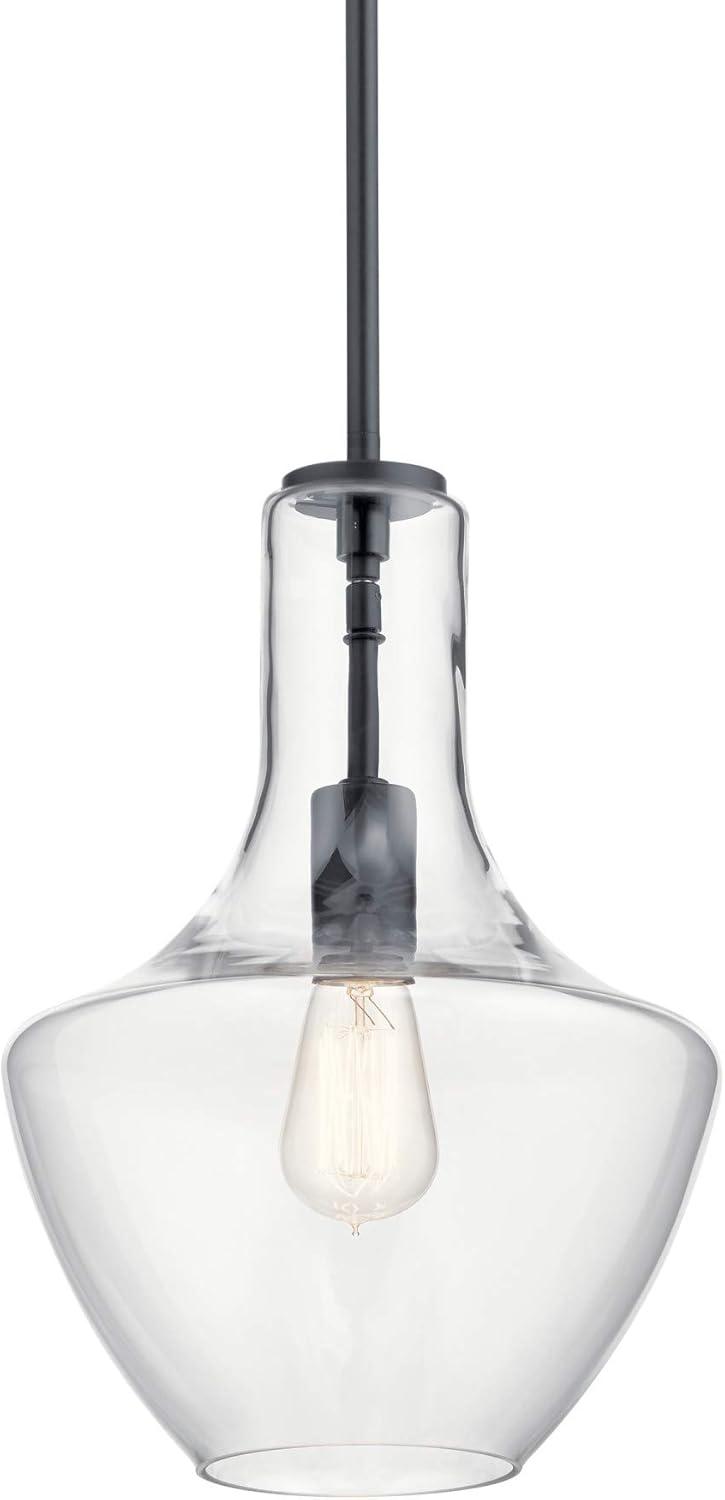 Everly 15.25" Transitional Black Pendant Light with Clear Glass Shade