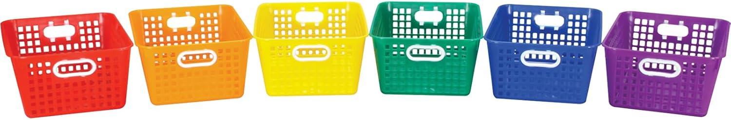 Rainbow Plastic Rectangular Storage Baskets with Handles, 6 Pack