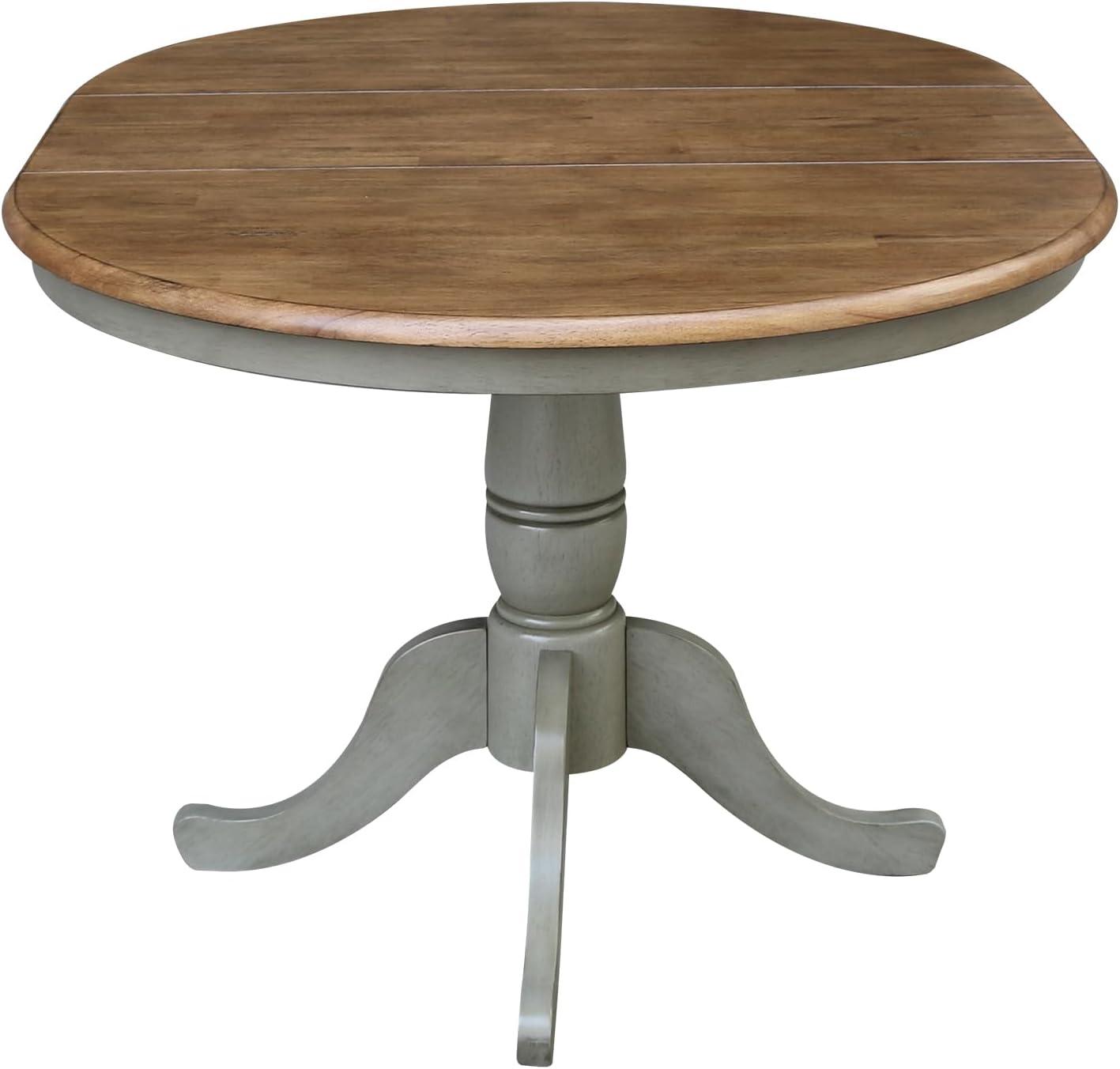 Kyle Round Top Pedestal Drop Leaf Dining Table Hickory Brown/Stone Gray - International Concepts: Solid Wood, Mid-Century Modern