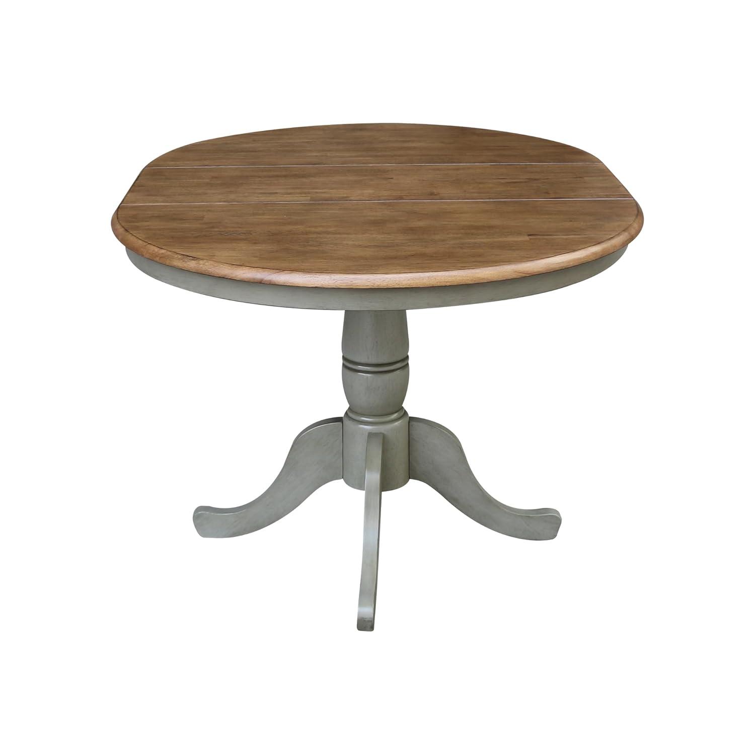 Kyle Round Top Pedestal Drop Leaf Dining Table Hickory Brown/Stone Gray - International Concepts: Solid Wood, Mid-Century Modern