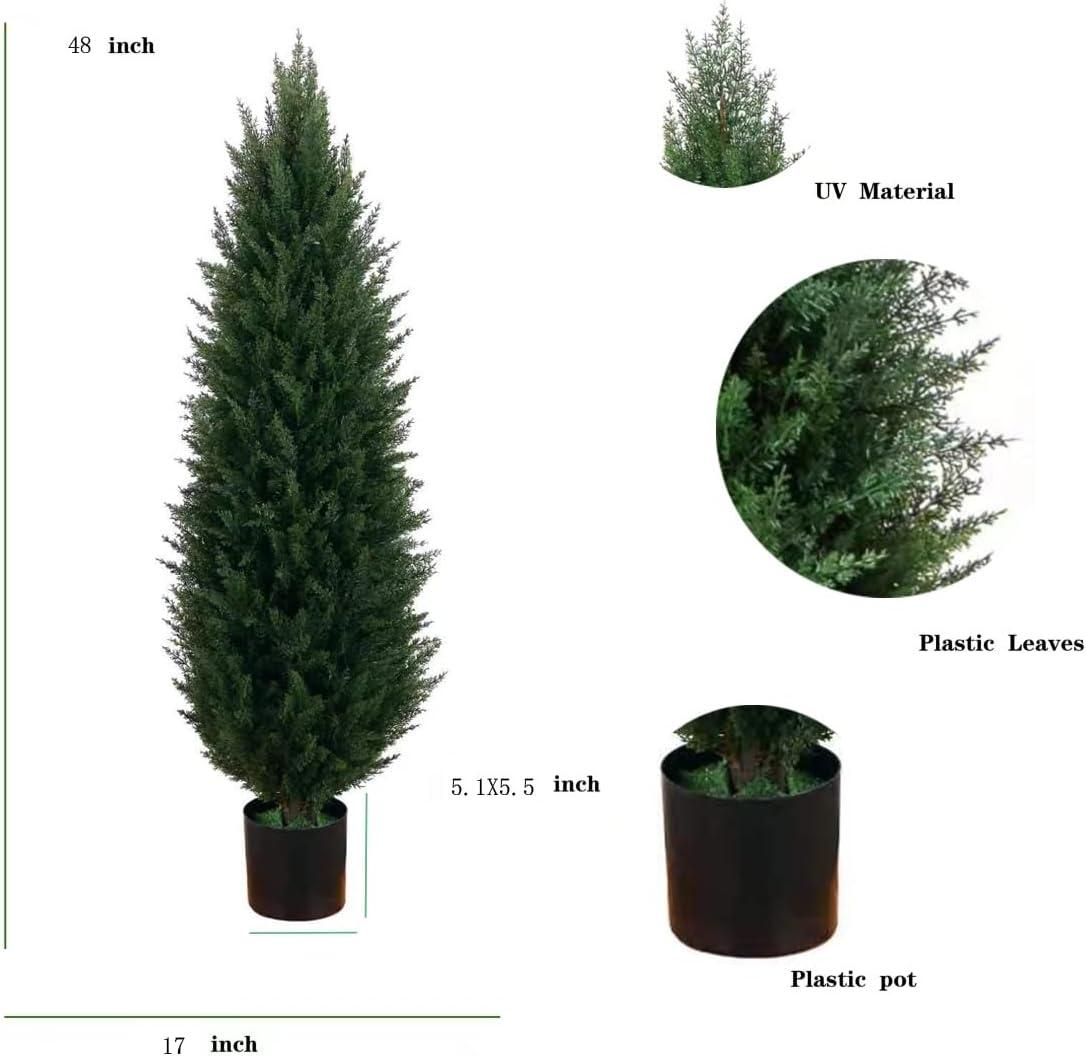 Artificial Cedar Tree 2 Pack 4 ft Outdoor Artificial Topiary Cedar Plants Fake Tree UV Rated Potted Tree for Perfect Housewarming Gift, Set of 2