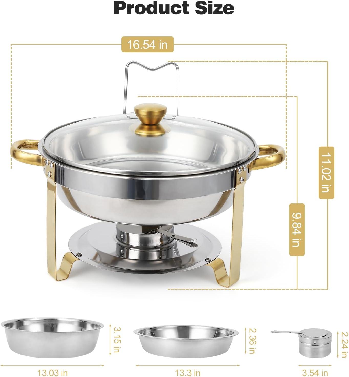WhizMax Chafing Dish Buffet Set 2 Pack 5QT, Stainless Steel Round Chafing Dishes for Buffet with Lid Holder & Glass Lid, Gold