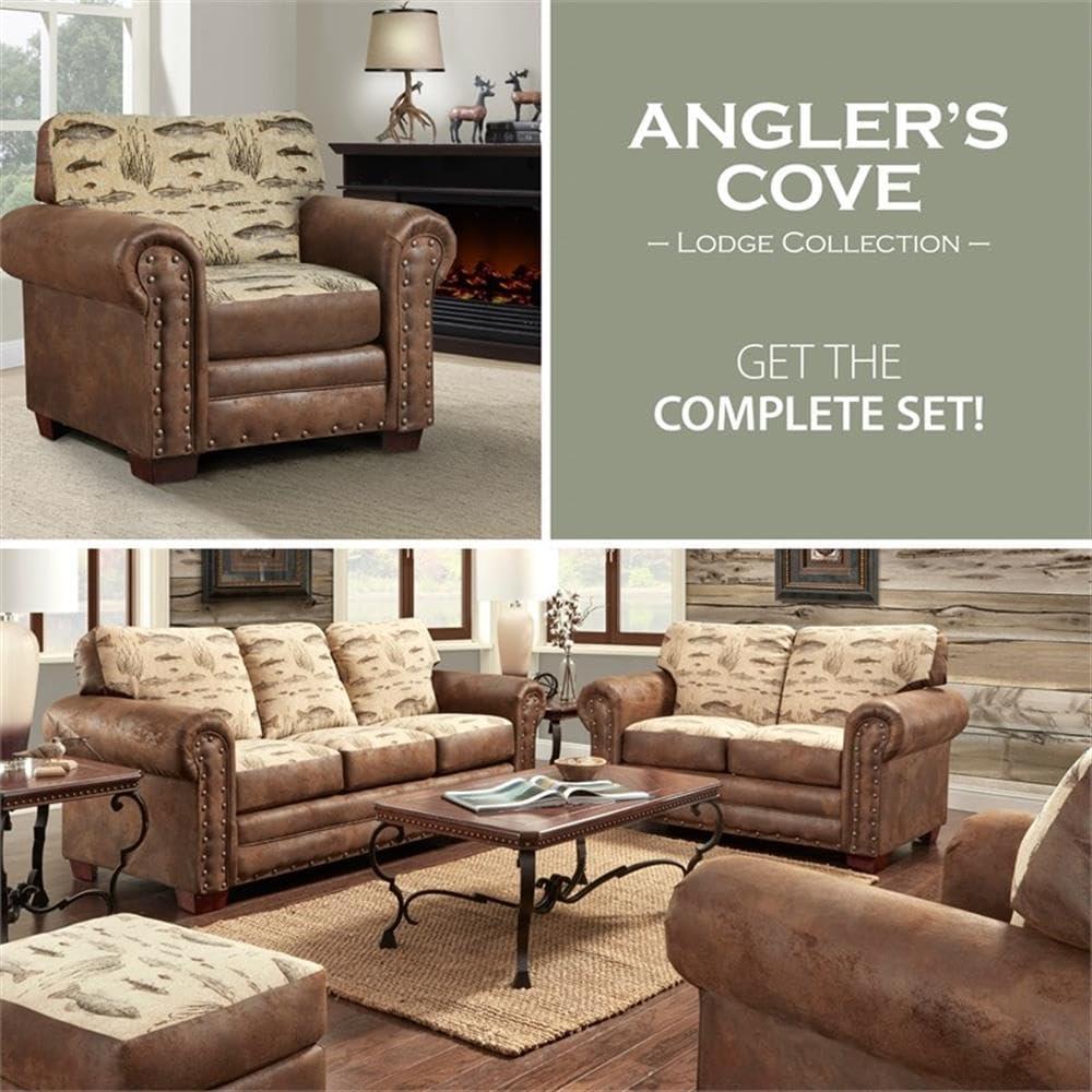 Brown Microfiber and Wood Accent Chair with Ottoman