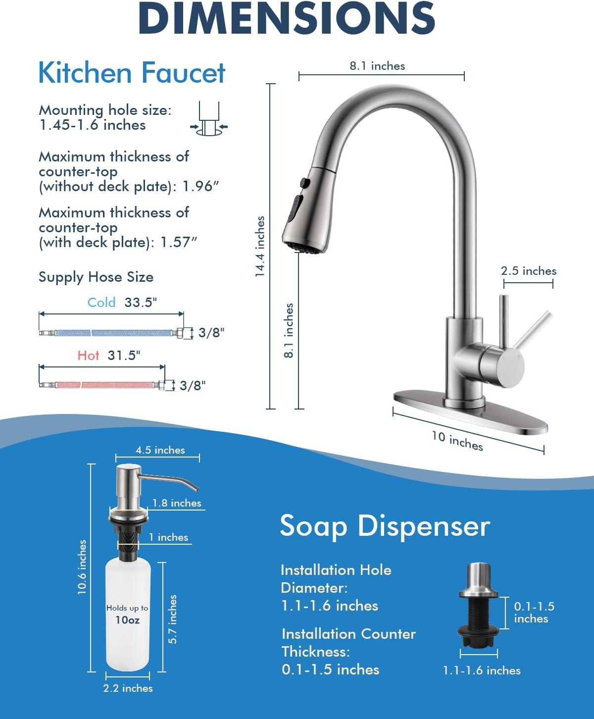 Brushed Nickel Single Handle Pull Down Kitchen Faucet with Soap Dispenser