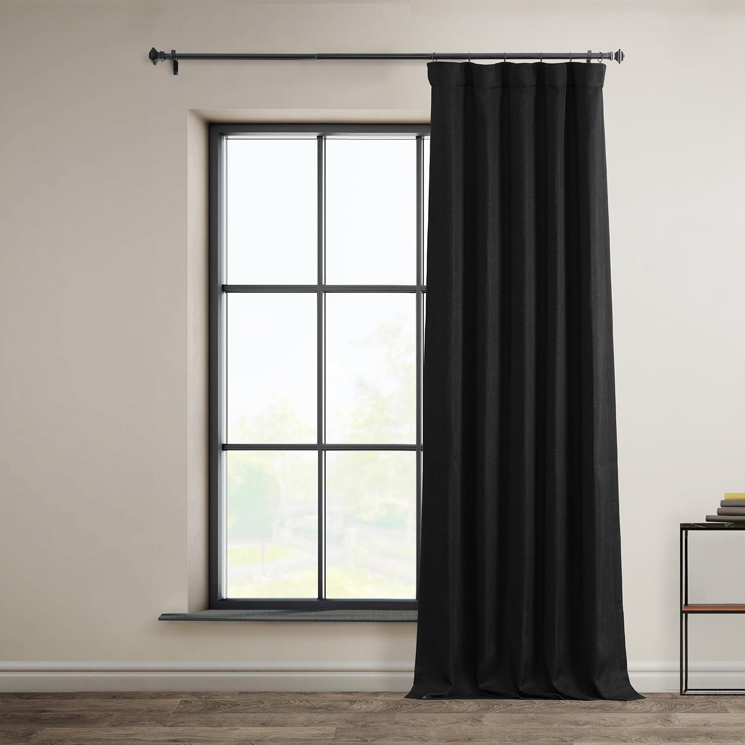 Essential Black Faux Linen Room Darkening Curtains 50W x 108L