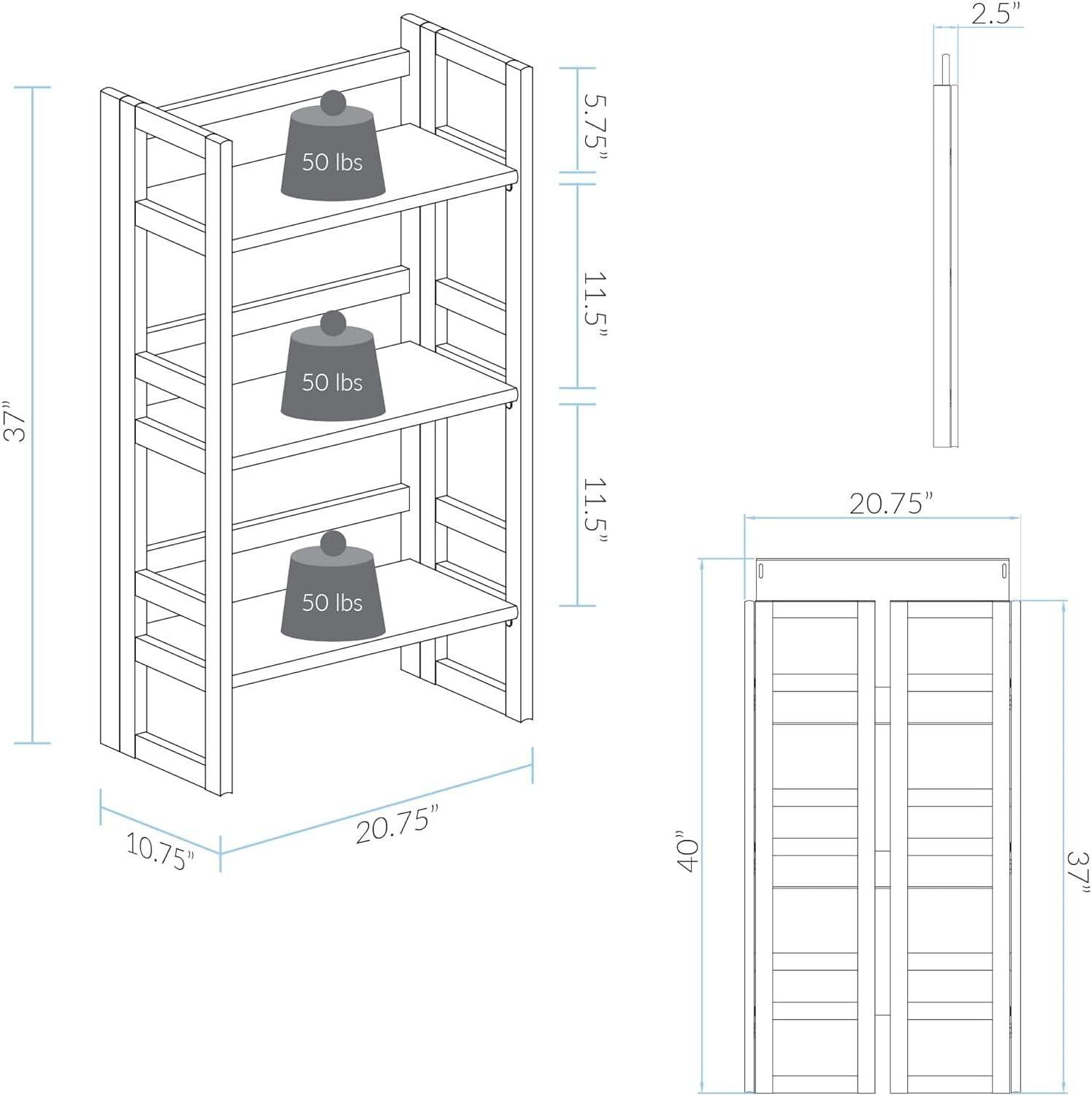 3-Shelf Folding Student Bookcase 20.75" Wide-Espresso