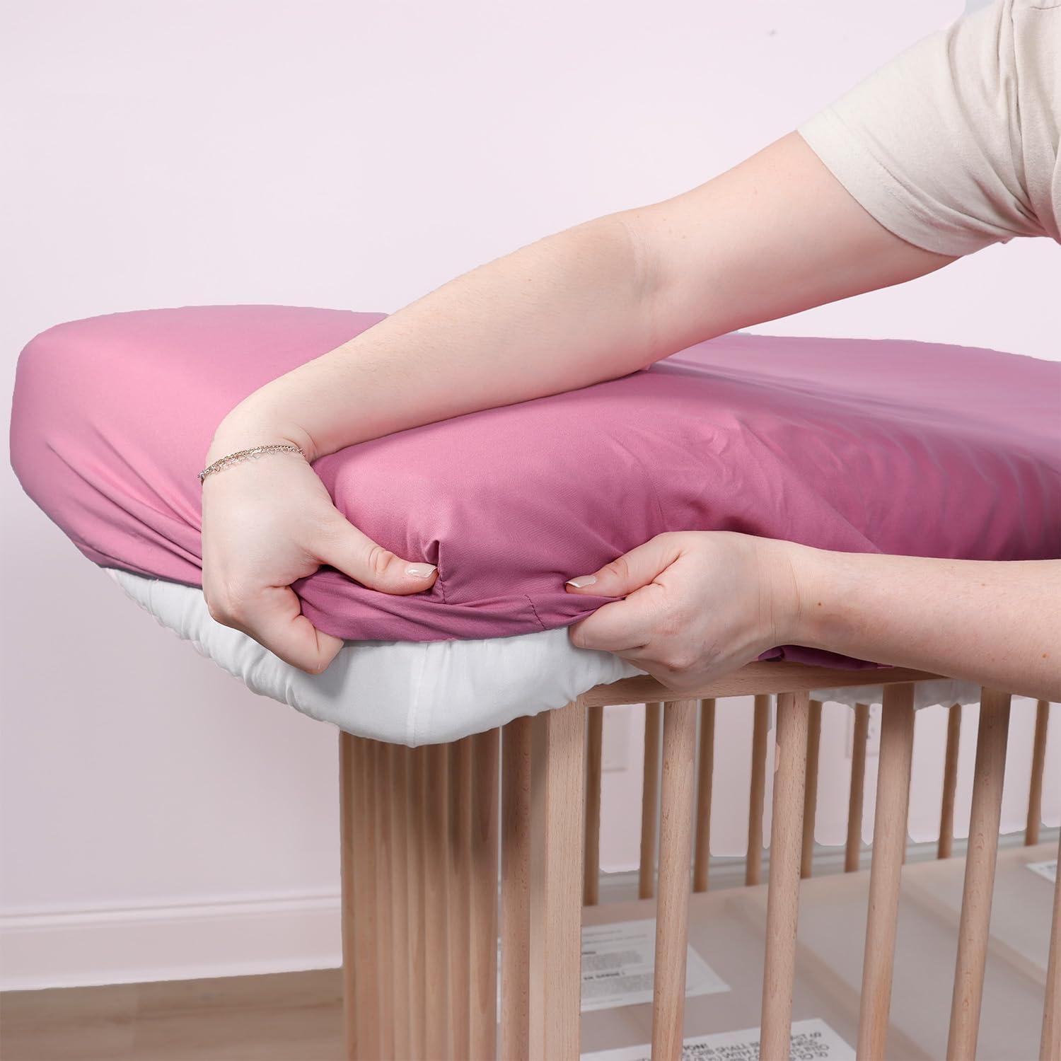 The Peanutshell Fitted Crib Sheet Set for Baby Girls, Daisy, 4 Pack | Pink, Mauve