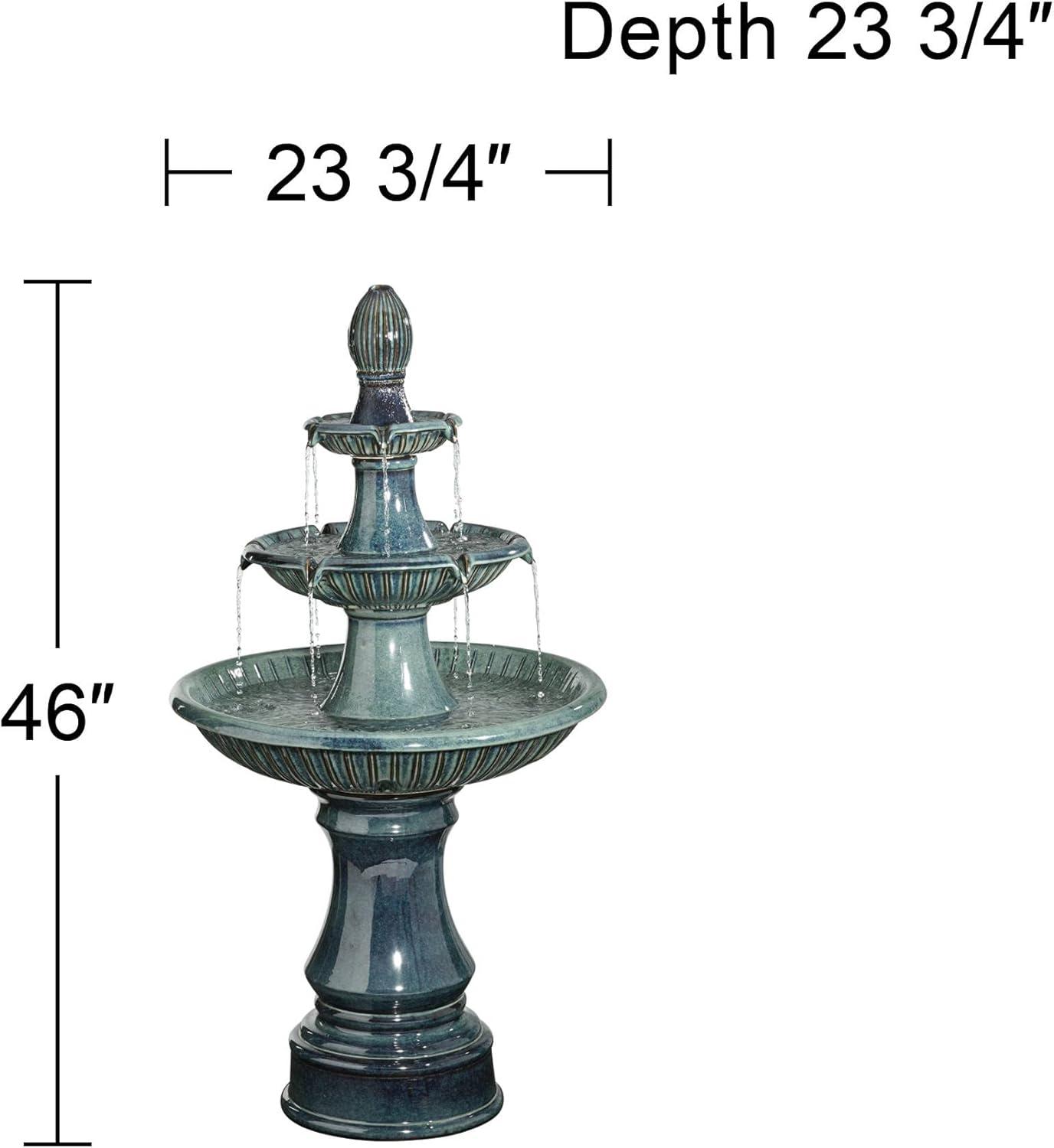 John Timberland Outdoor Floor Water Fountain with Light LED 46" High Three Tier for Yard Garden Patio Deck Home