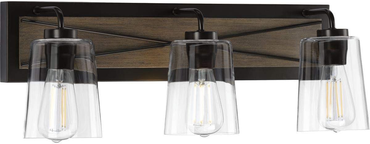 Progress Lighting Briarwood 3-Light Bath Vanity in Antique Bronze with Clear Glass Shades